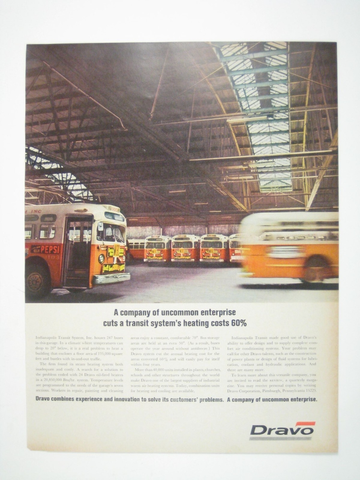 Vintage 1966 Dravo Advertisement Indianapolis Transit System City Bus Buses