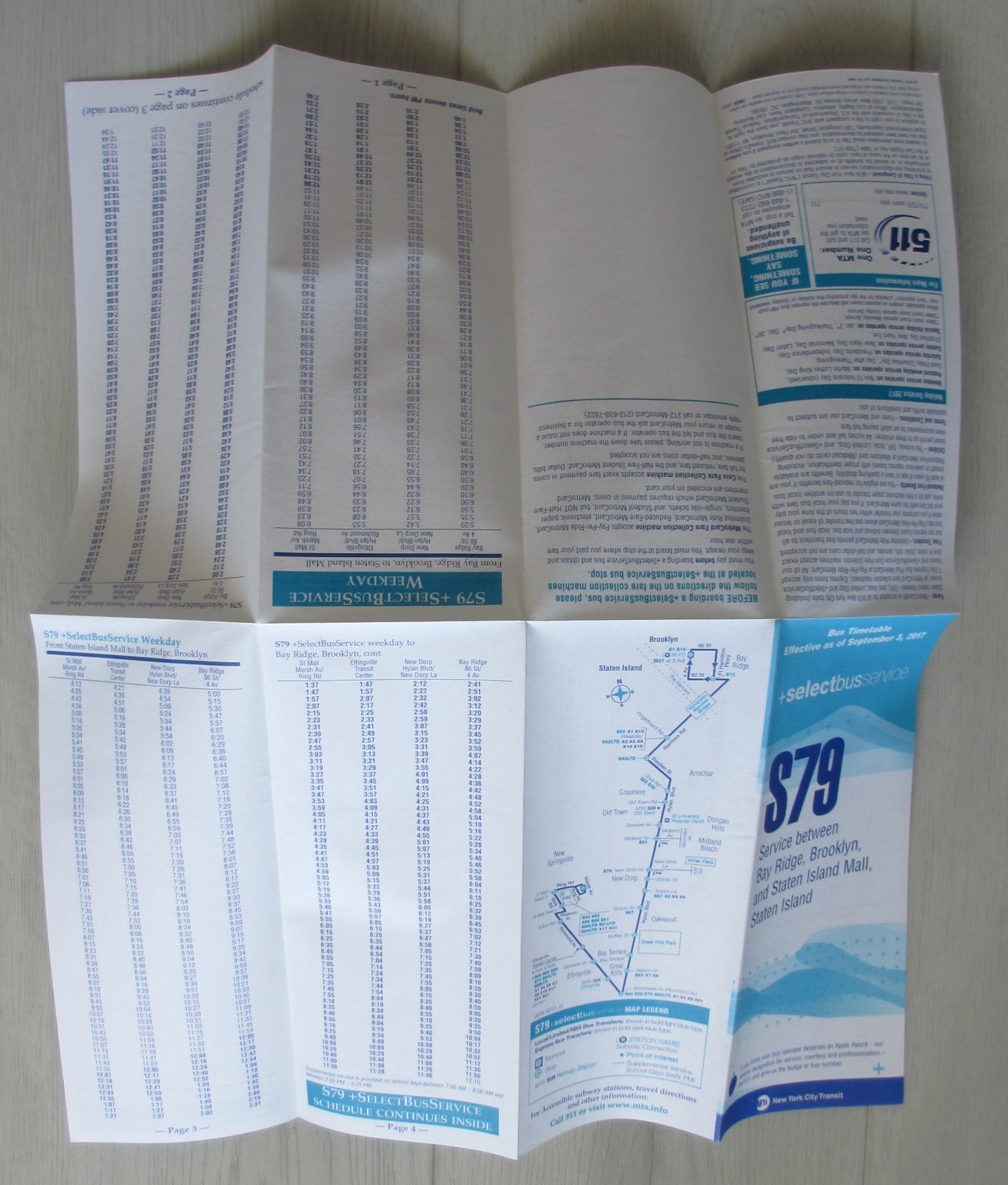 Lot of 2 New York City Select Bus Sbs Timetables (2017) Brooklyn Staten Island
