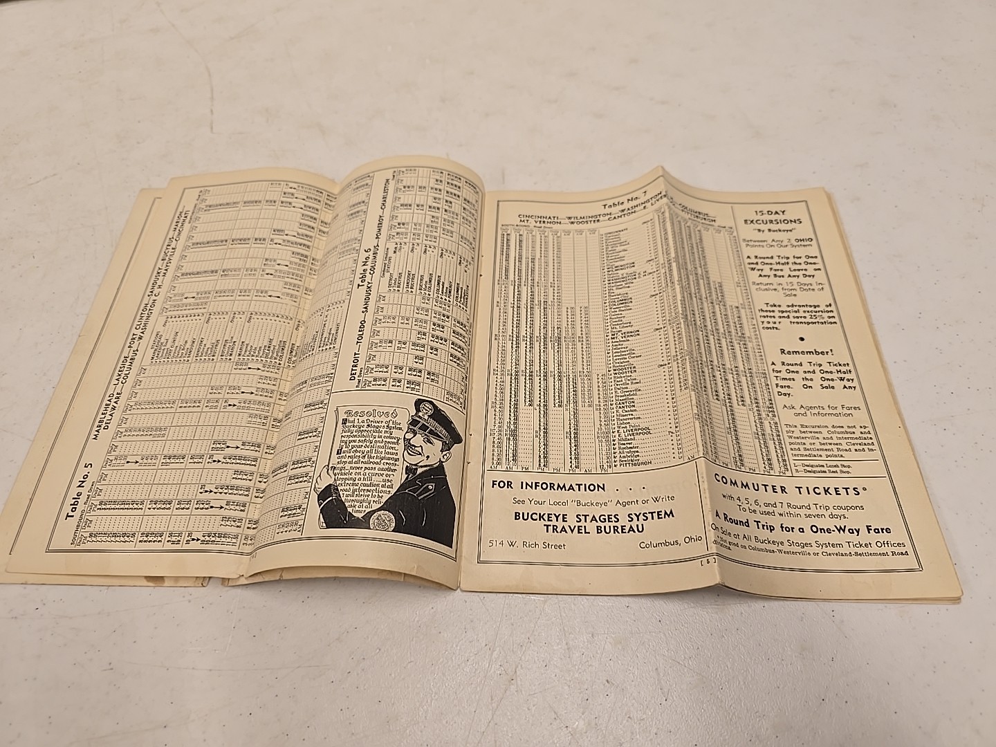 Vintage 1935 Buckeye Stage System Motor Coach Bus Time Table W/ Route Map