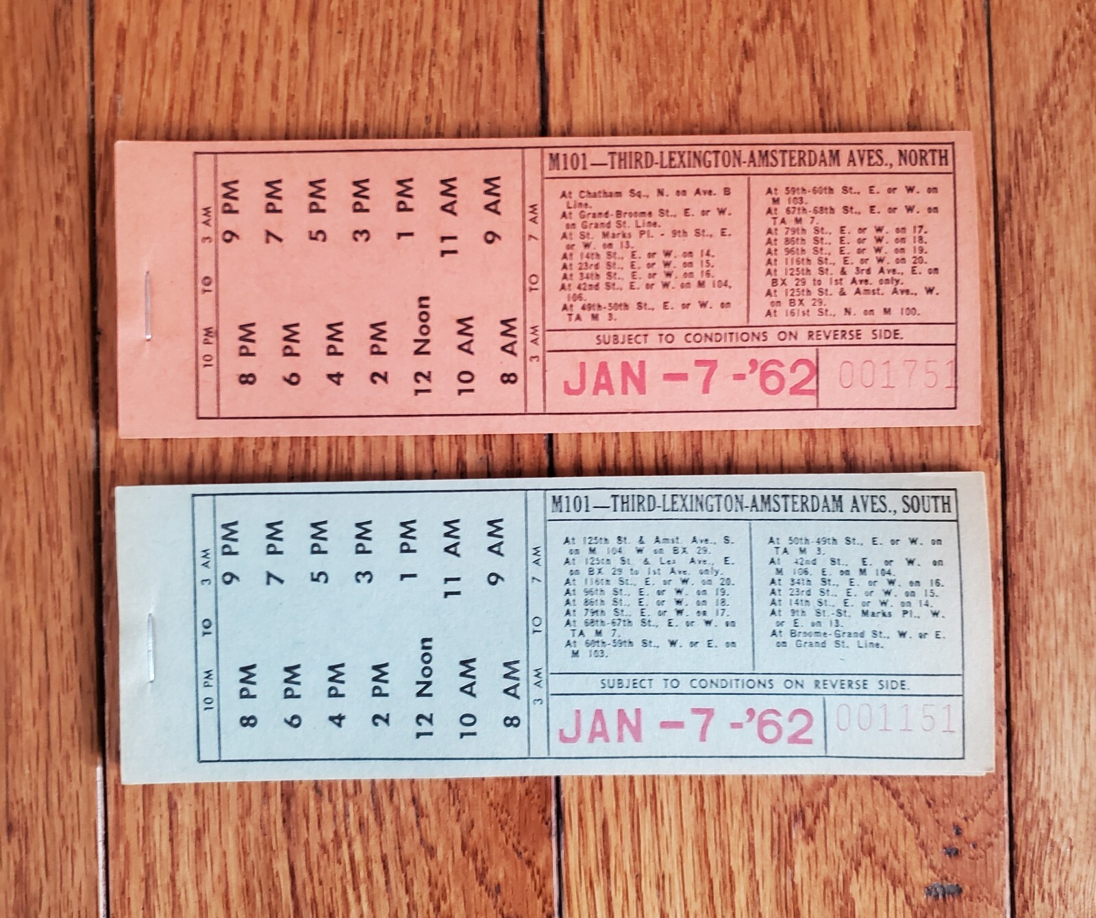 LOT OF 2 – 1962 MABSTOA BUS TRANSFER TICKET LEXINGTON MANHATTAN NY NYC NYCTA