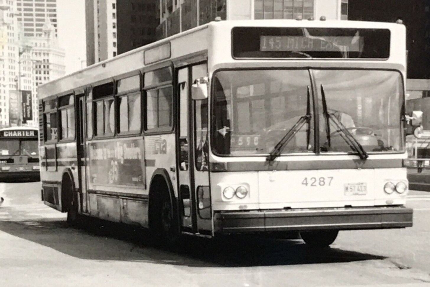 Chicago Transit Authority CTA Bus #4287 Route 145 Michigan Express B&W Photo