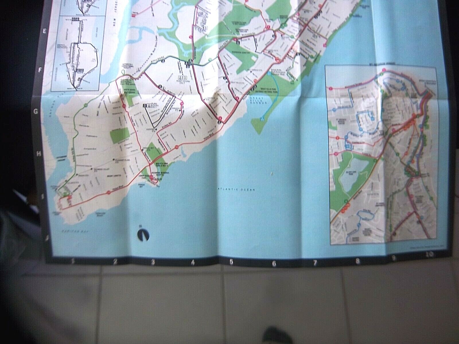 STATEN ISLAND NYC BUS MAP 1977 ORIGINAL TEAR NEW JERSEY BROOKLYN NJ BOARDWALK