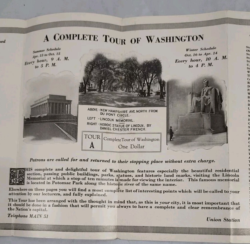 1930s Black & White Sight Seeing Co. Brochure Washington DC Tours/Parlor Coach