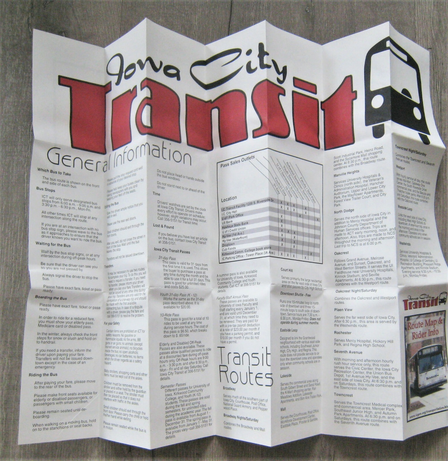 Vintage March 2004 Iowa City Transit Bus Route Map Info IA