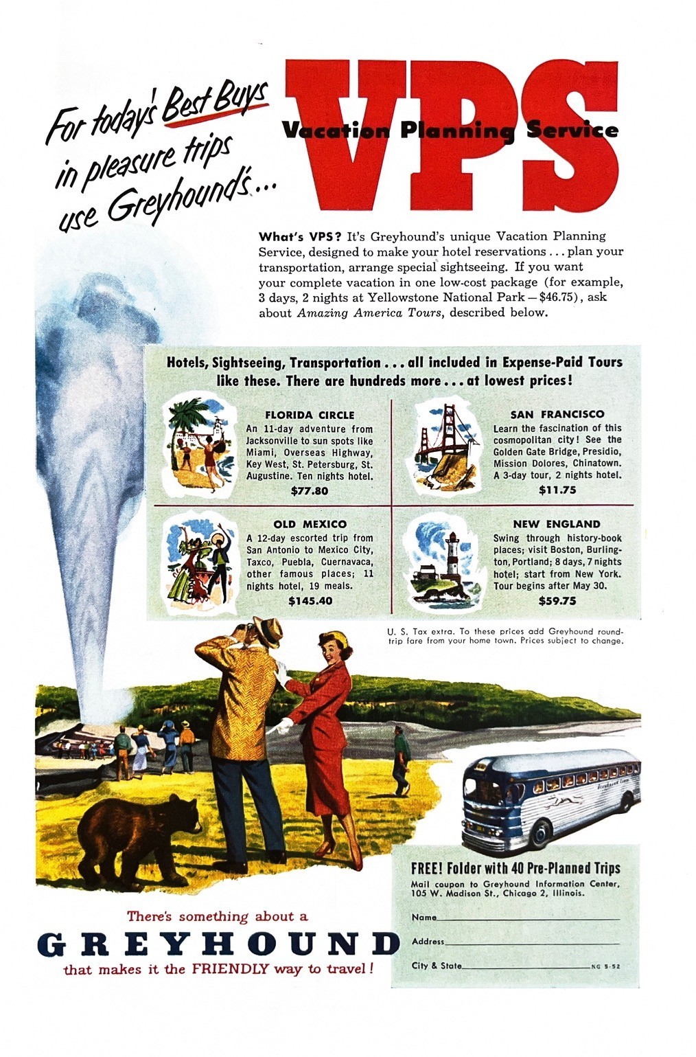 1952 GREYHOUND BUS Genuine Vintage Print Ad Americana Transportation Travel