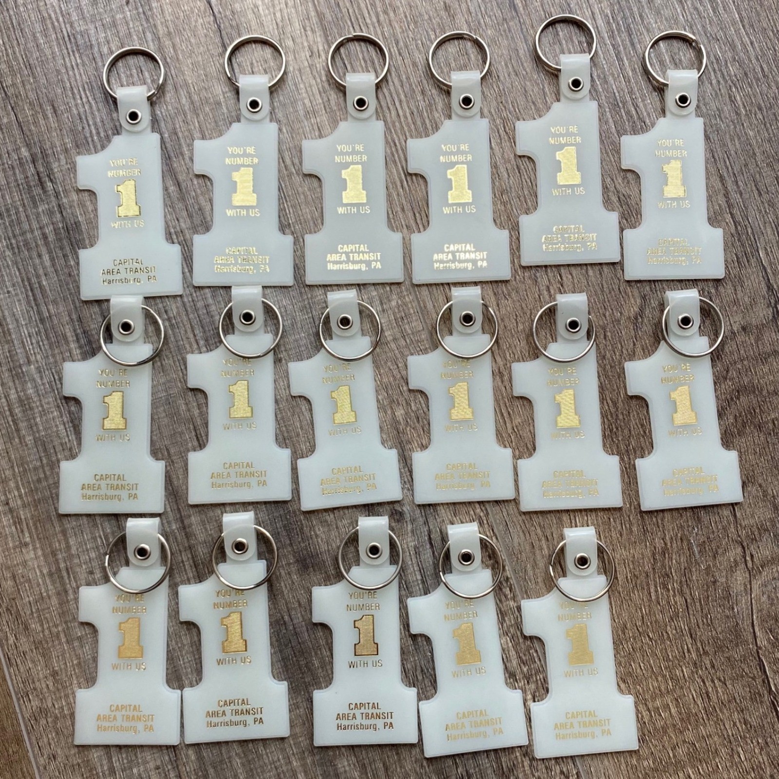 Lot of 17 Vintage Capital Area Transit Harrisburg PA Number 1 Plastic Keychains