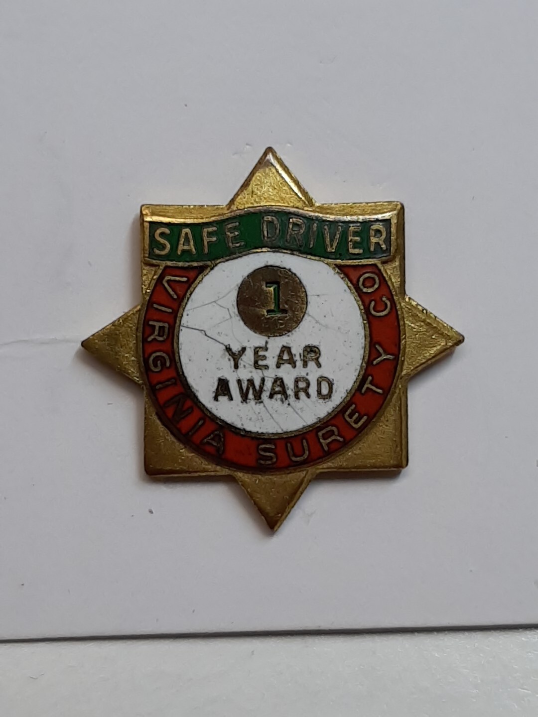 Vintage Virginia Surety Co Driving Safety Award 1 Year Screw Back