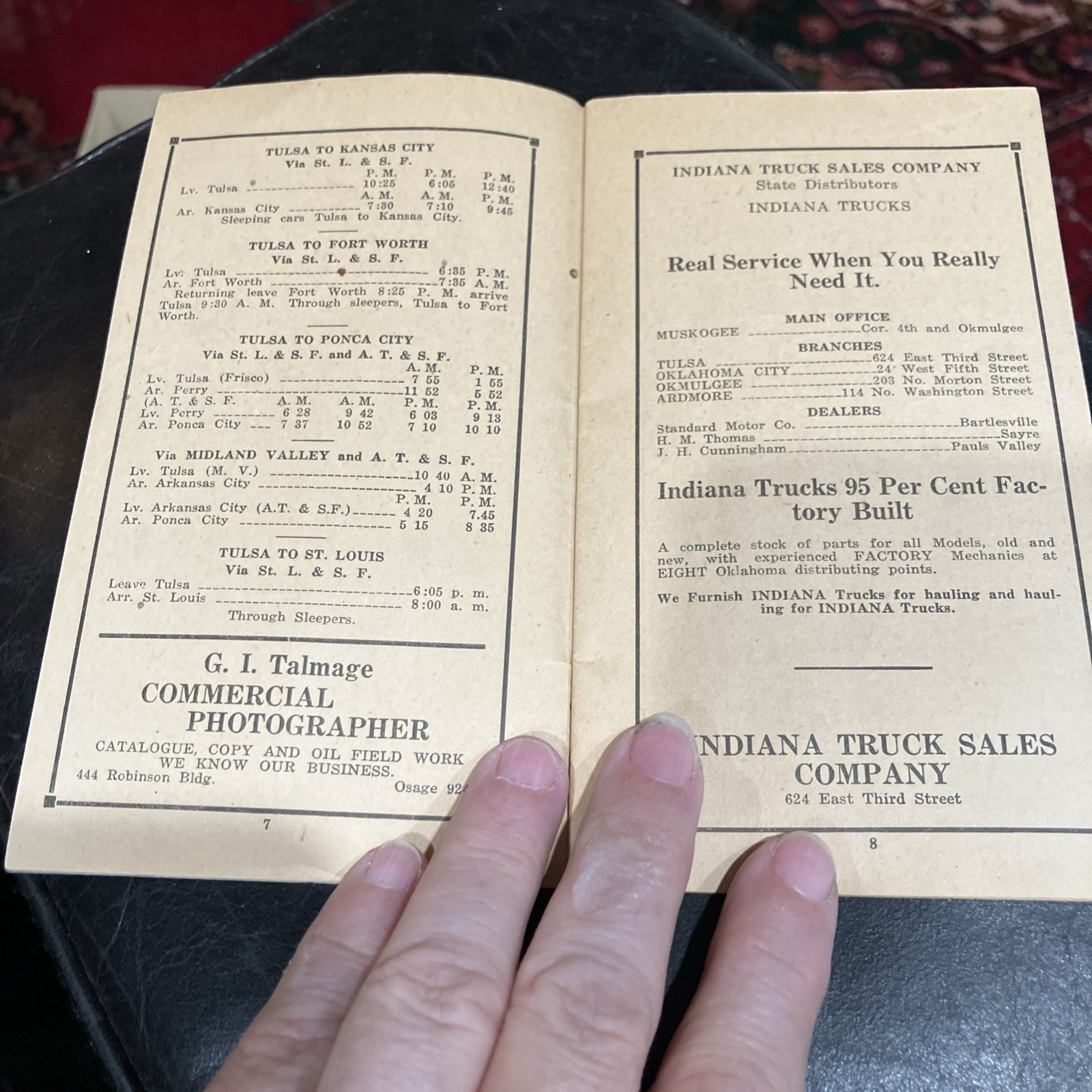 1920’s RD Taxi Rail Fare Guide “From Tulsa To” For March