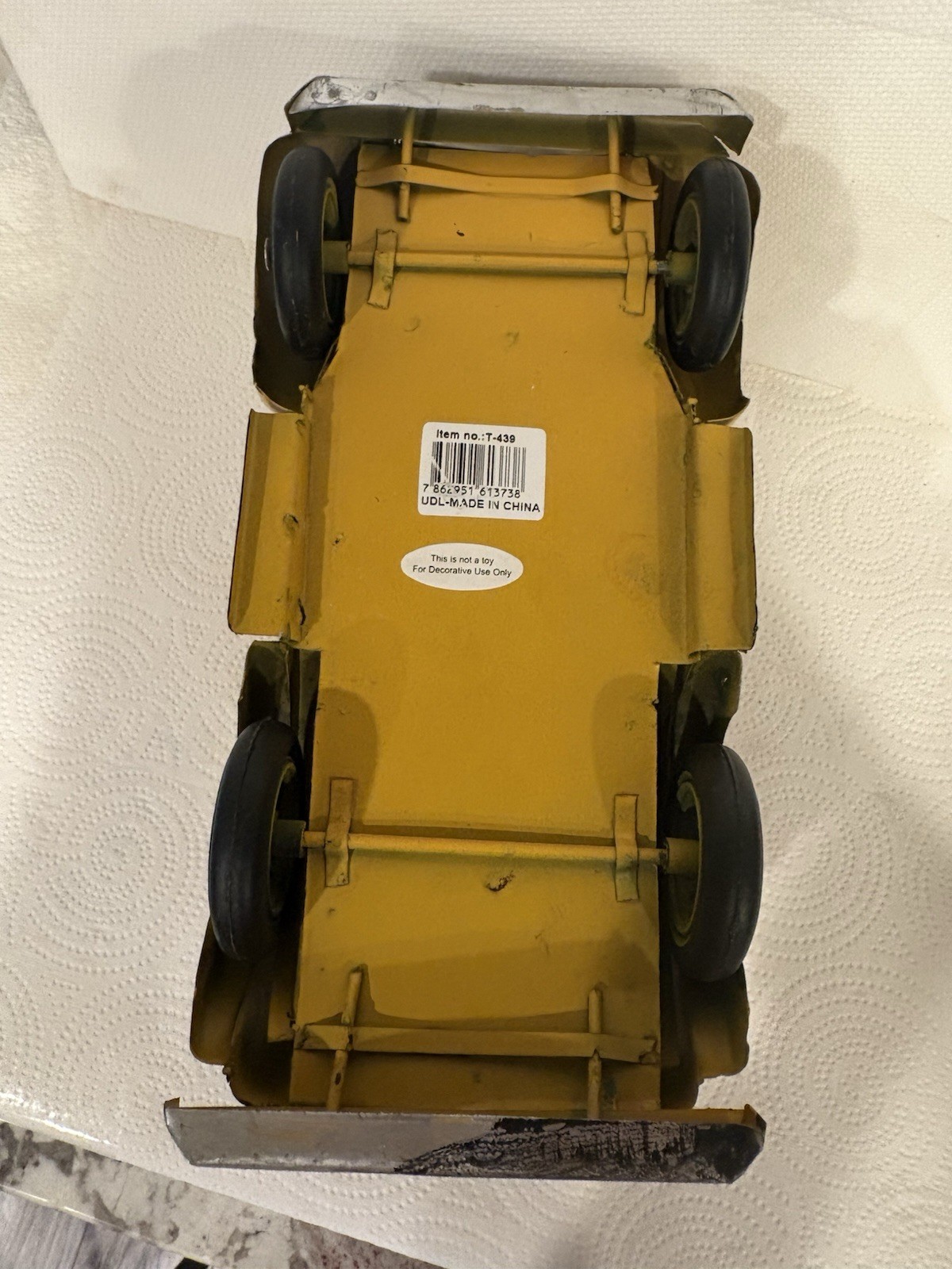 Vntg Yellow Metal School Bus Model Rustic Decor Worn Finish Rusty & Dirty 10 x 6