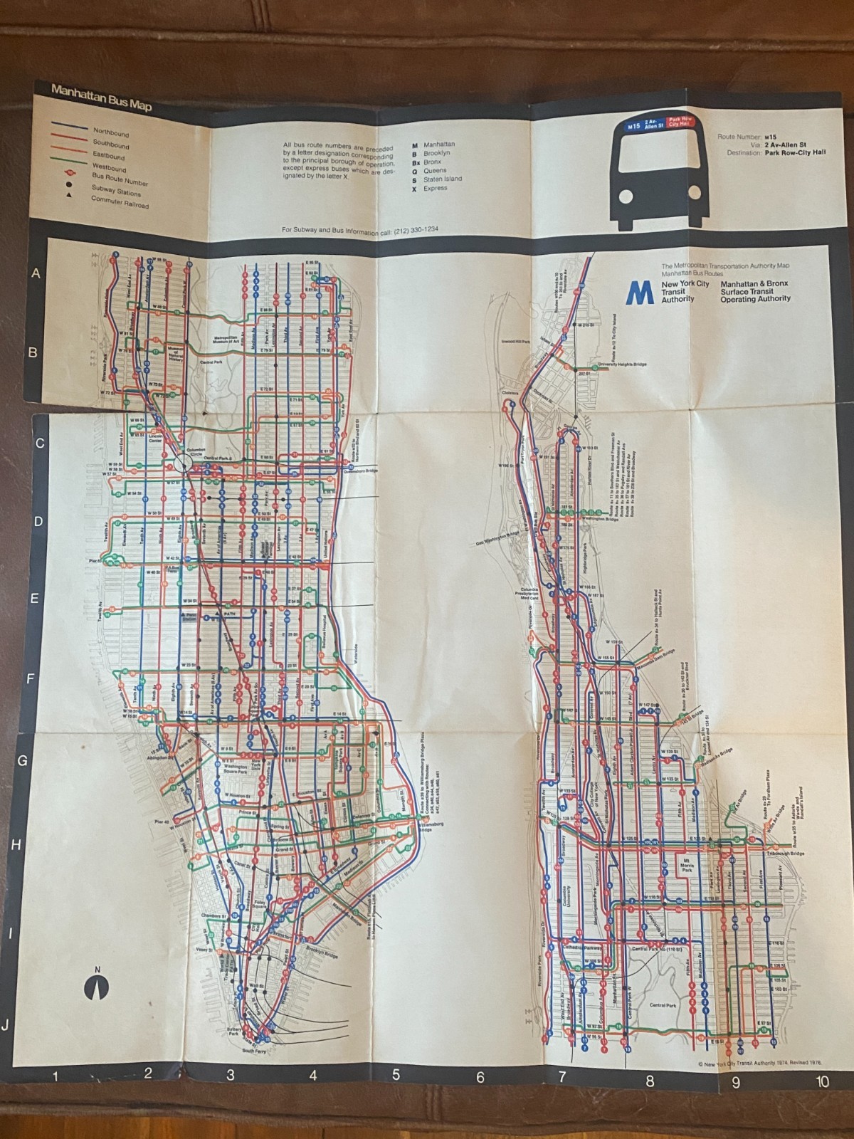 Manhattan New York City Bus Guide Transit MTA Map 1974 Revised 1976 Vintage