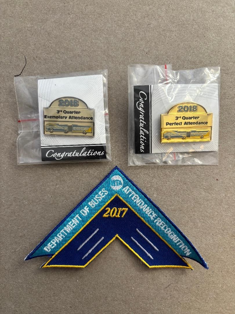 Set of 3 NYC Transit Dept. of Buses Attendance Awards – Brand New Never Issued!