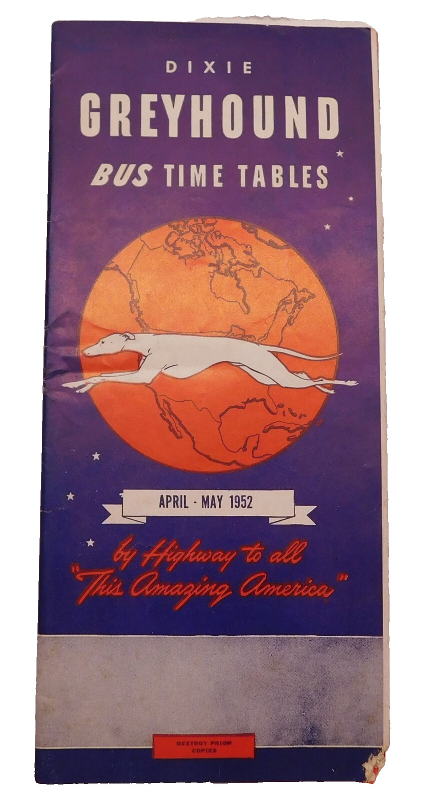 1952 Dixie Greyhound Bus Time Table Mid Atlantic Locations See Photos