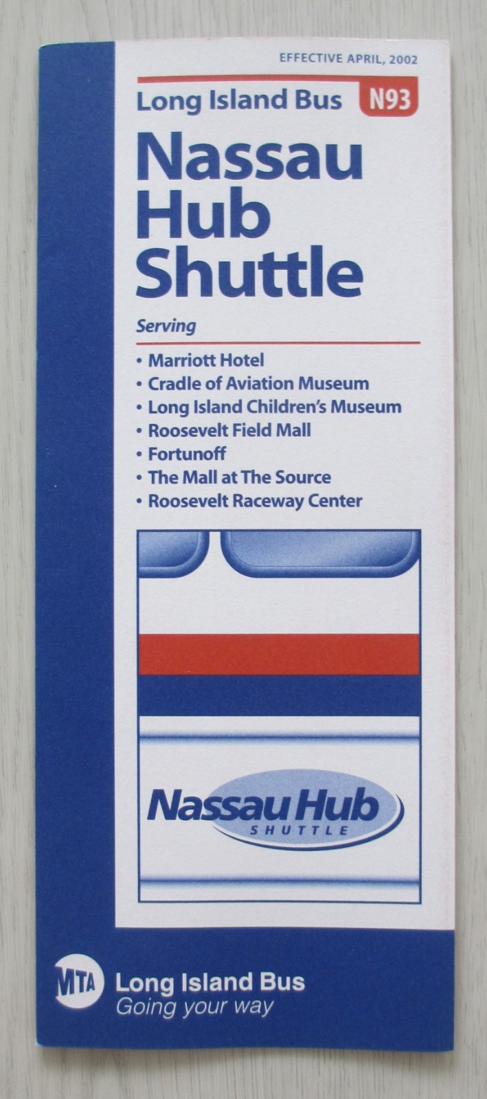 Vintage 2002 Long Island Bus Nassau Hub Shuttle Route N93 Timetable Hofstra Univ