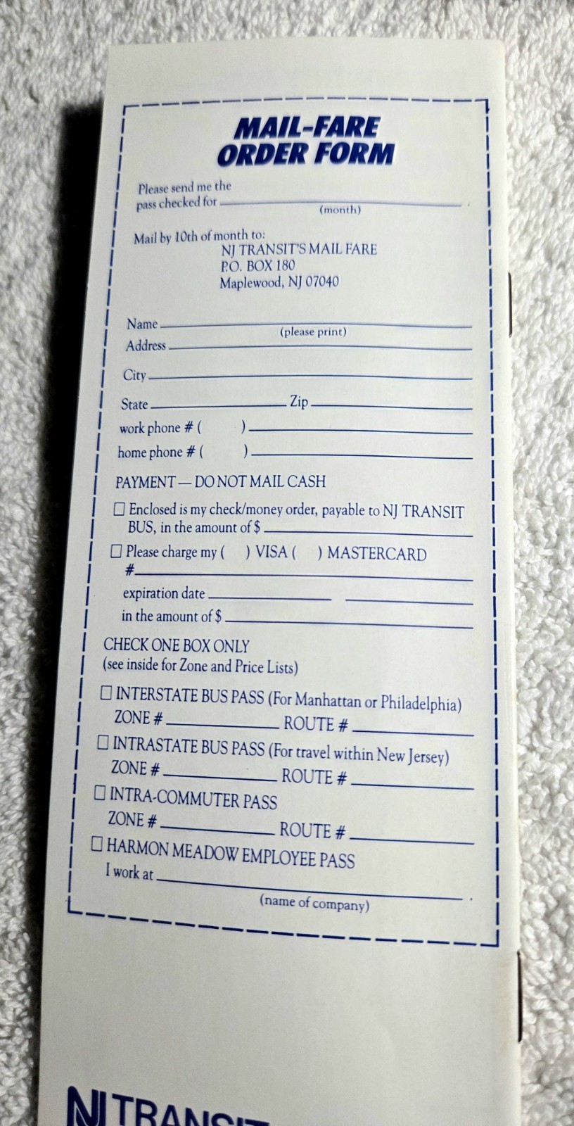 NJTRANSIT 1980’s Bus Fare Guide