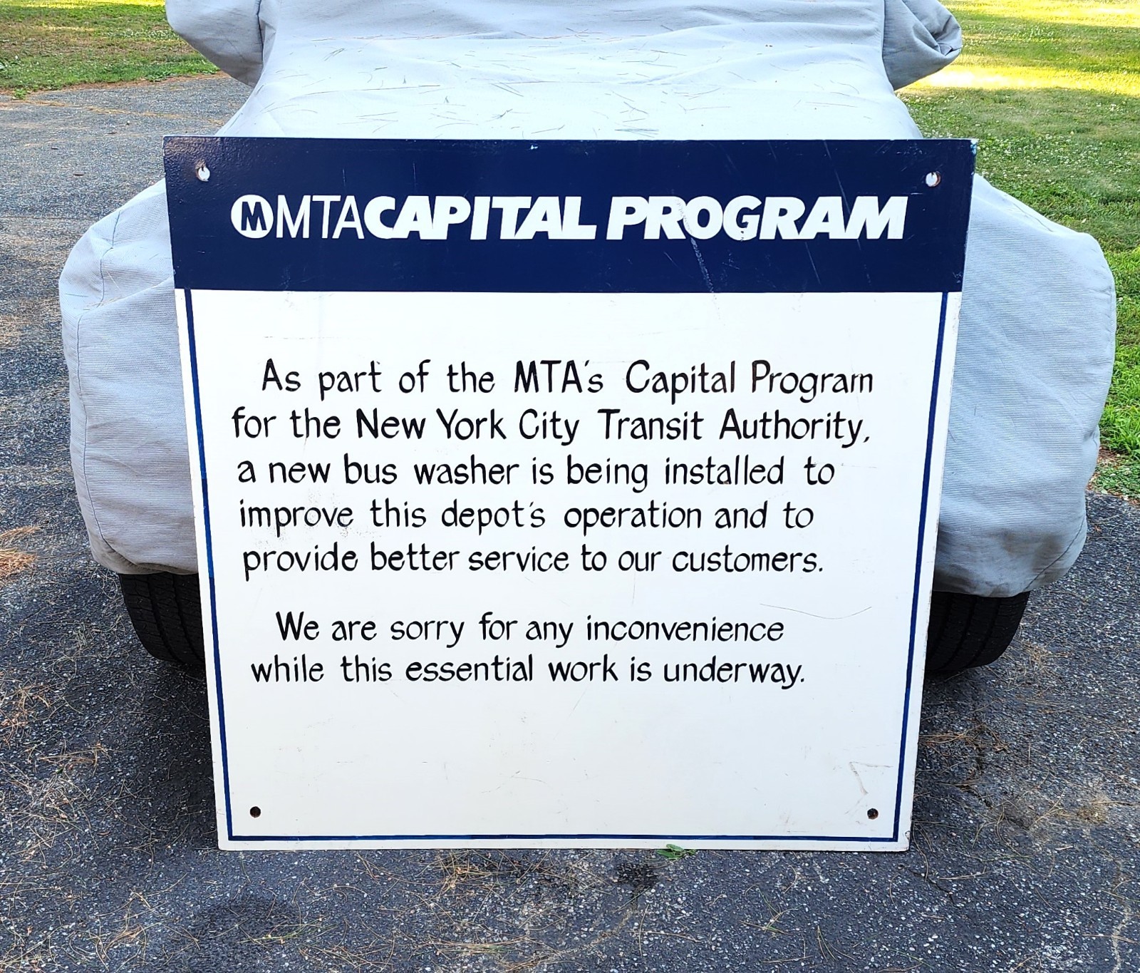 VINTAGE NYCTA MTA CAPITAL PROGRAM SIGN NEW BUS WASHER AT DEPOT WOOD HAND PAINTED