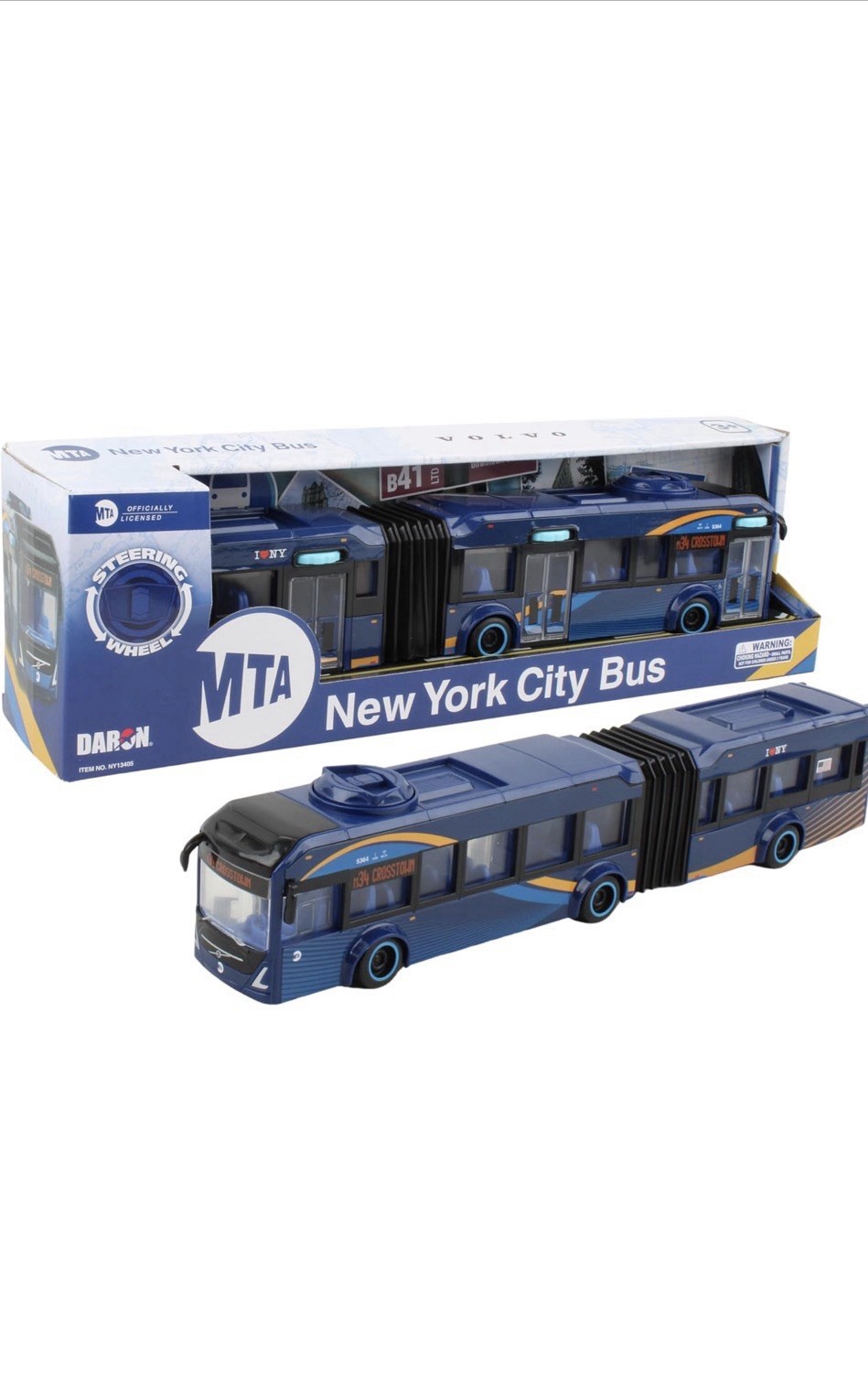 Daron MTA New York City Bus Die-Cast n34 Crosstown Blue Articulated 2023
