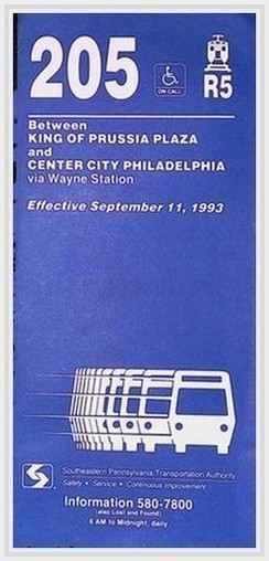 SEPTA Route 205 Bus Timetable – King of Prussia PA – 1993 Rapid Transit