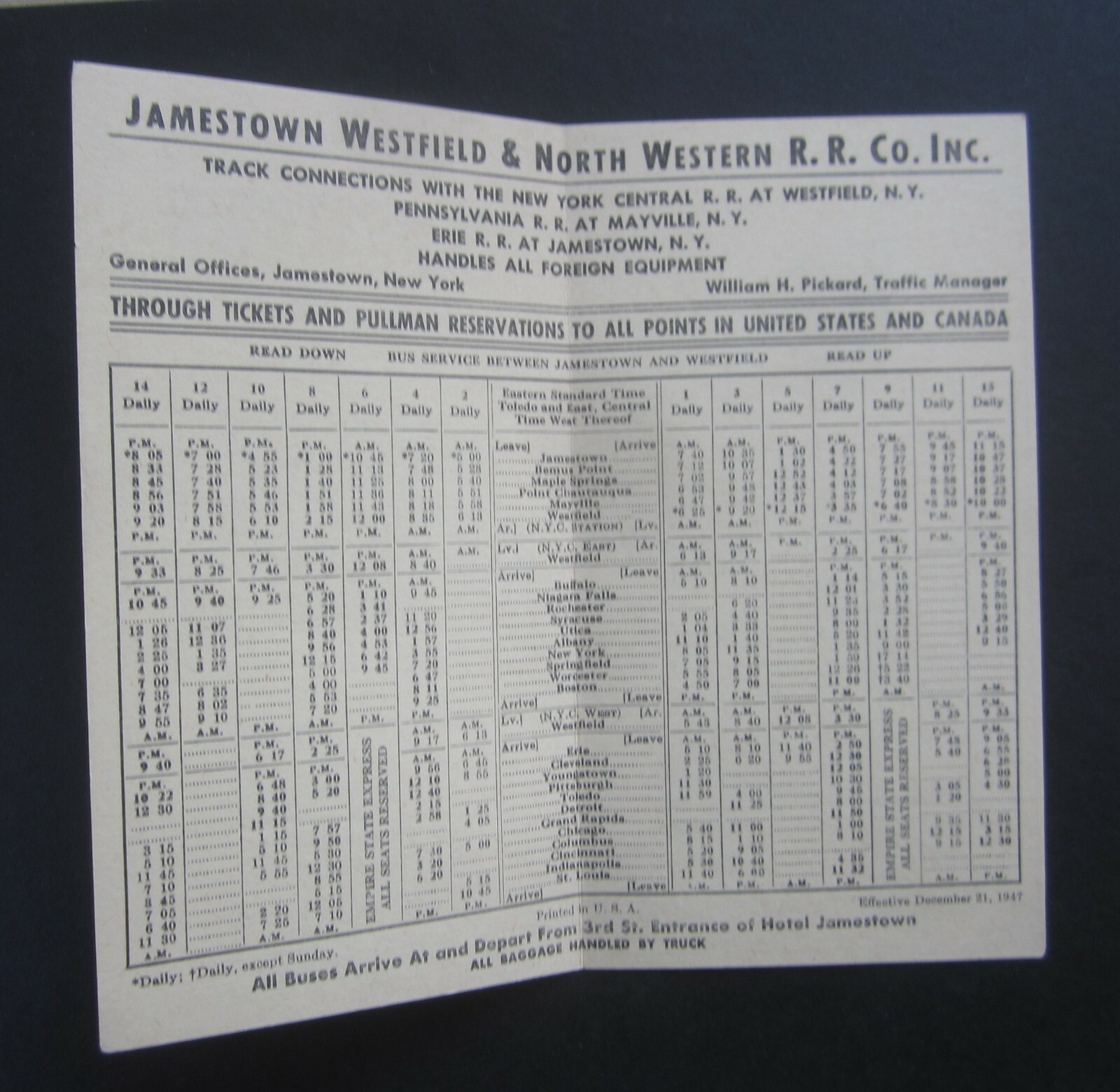 Old 1947 – JAMESTOWN and Chautauqua Lake N.Y. – BUS Service Brochure