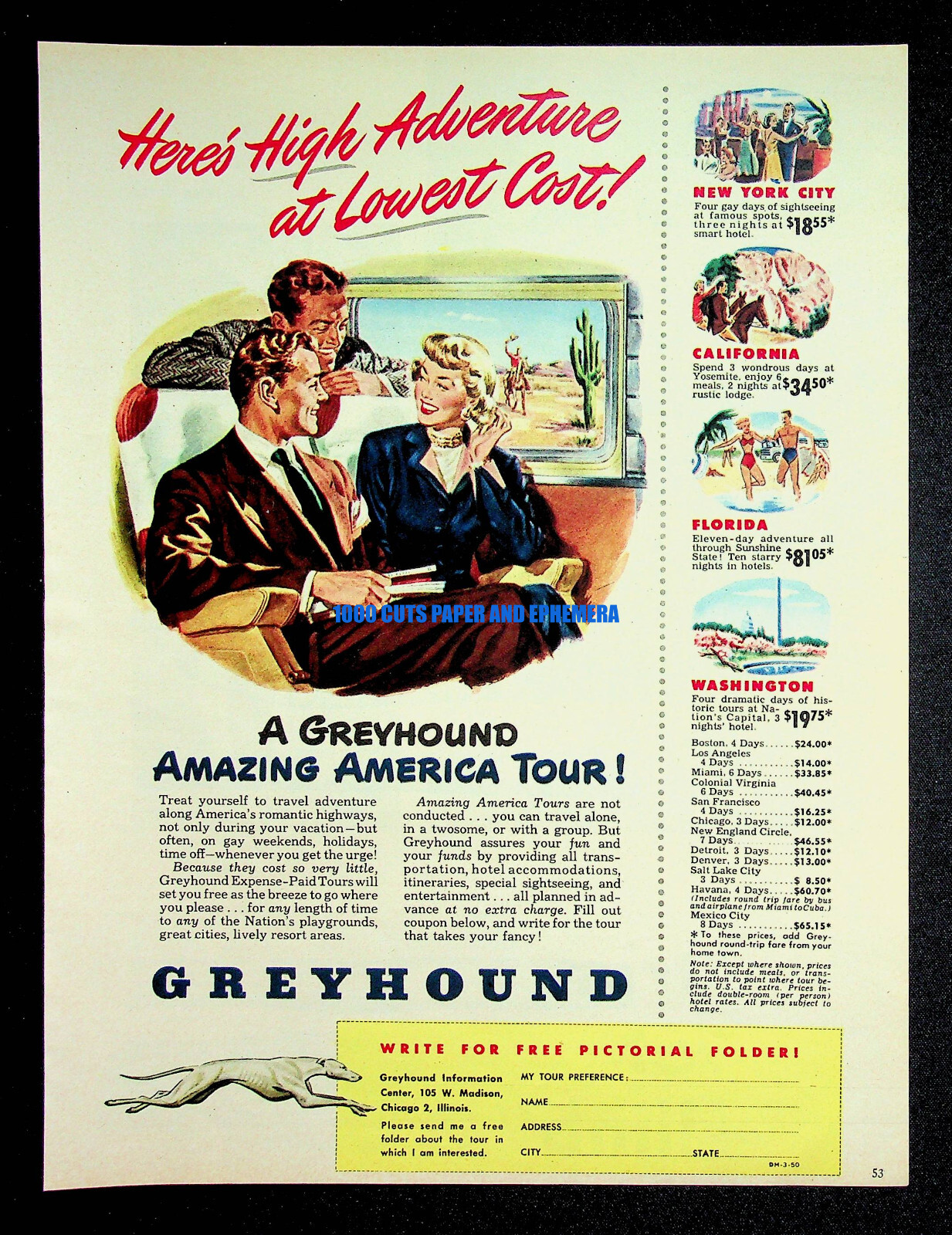 Greyhound Amazing America Bus Tour 1950 Trade Print Magazine Ad Poster ADVERT