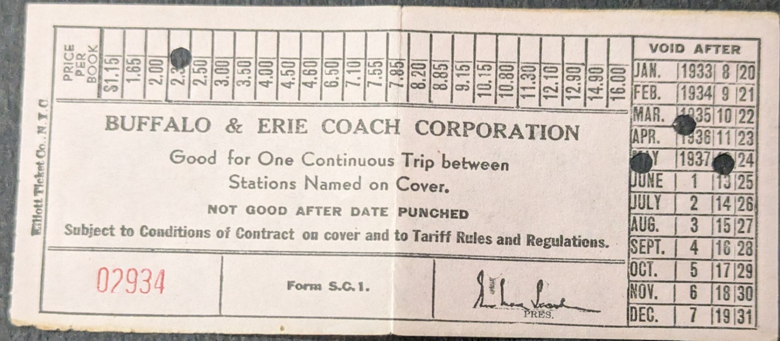 ***VINTAGE 1935 BUFFALO & ERIE COACH CORPORATION TRIP TICKET**