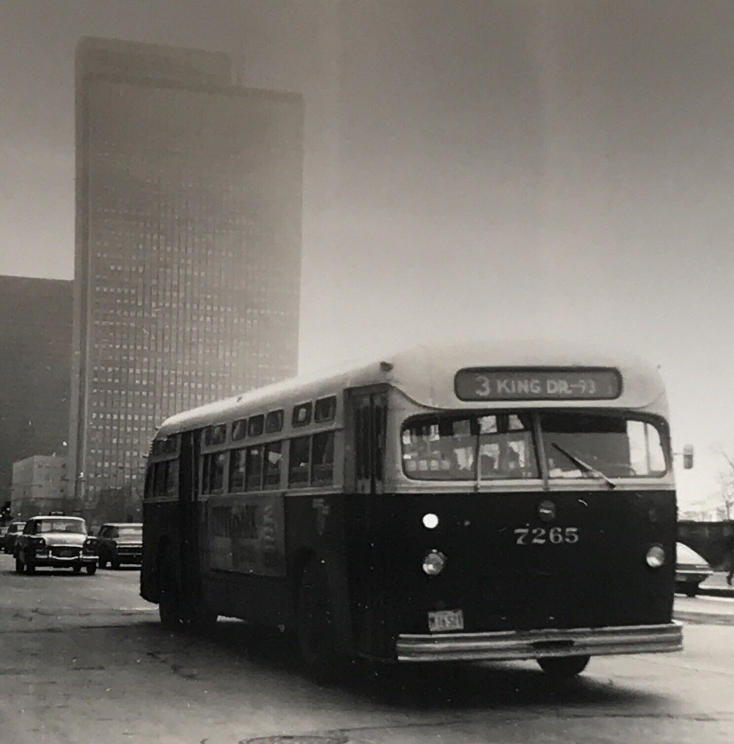 Chicago Transit Authority CTA Bus #7265 Route 3 King Drive B&W Photograph