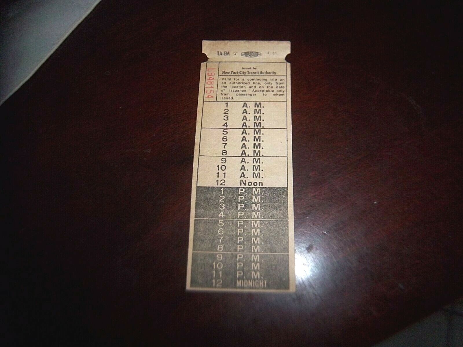 NYCTA BROOKLYN NY NYC BUS TRANSFER 1981 NEW YORK CITY TRANSIT AUTHORITY HISTORY