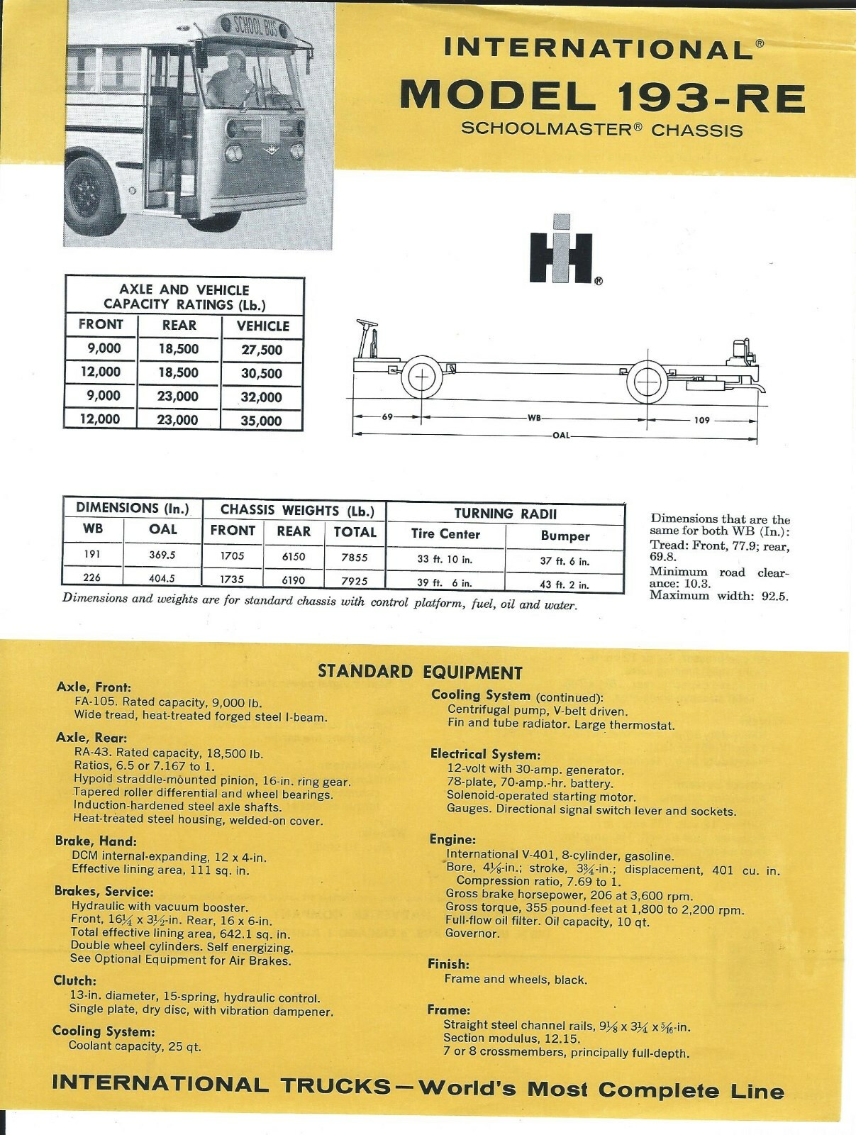 Bus Chassis Data Sheet – IH – Schoolmaster – 193-RE – School – Brochure (BU114)