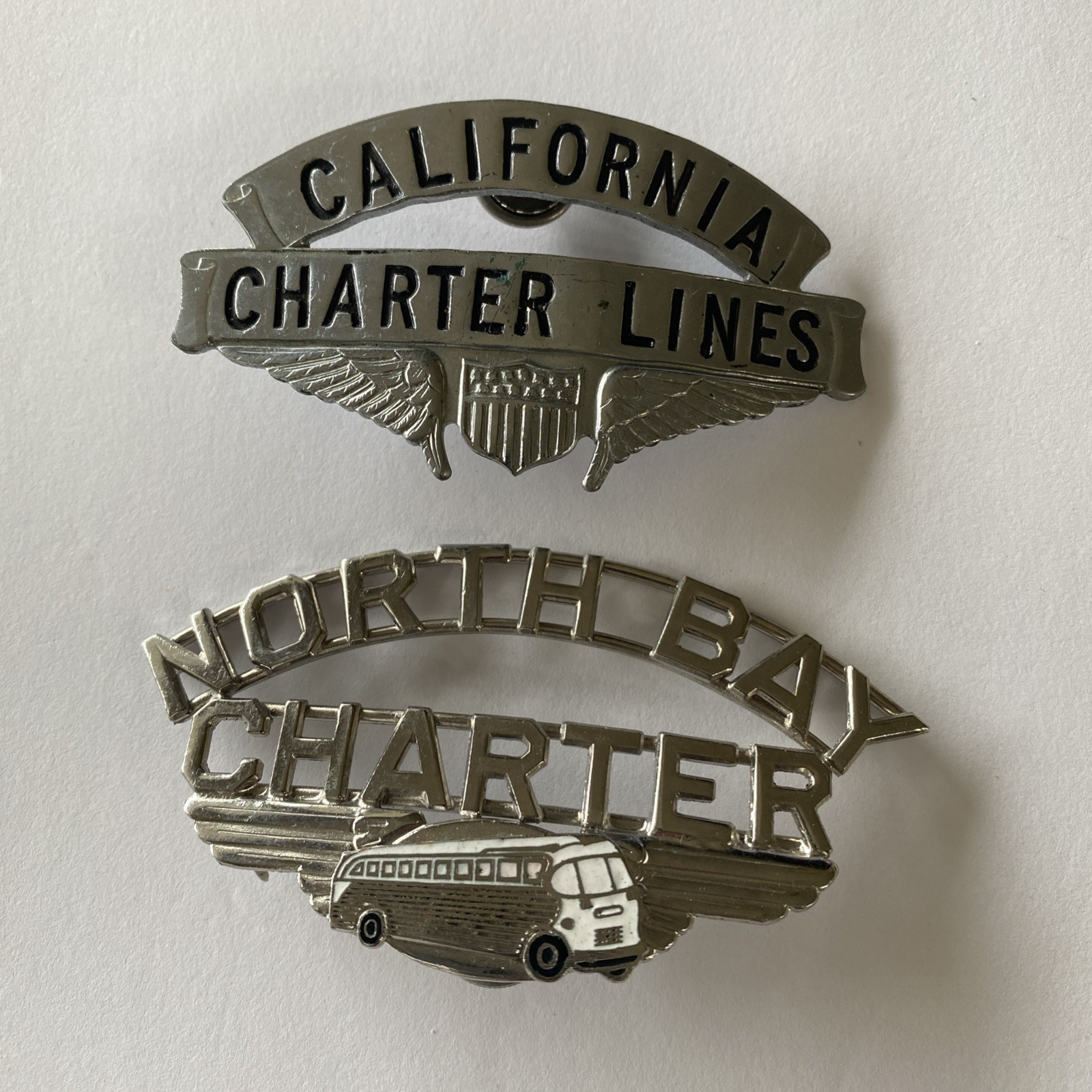 2 Vintage Bus Driver Hat Badge California North Bay Charter San Francisco