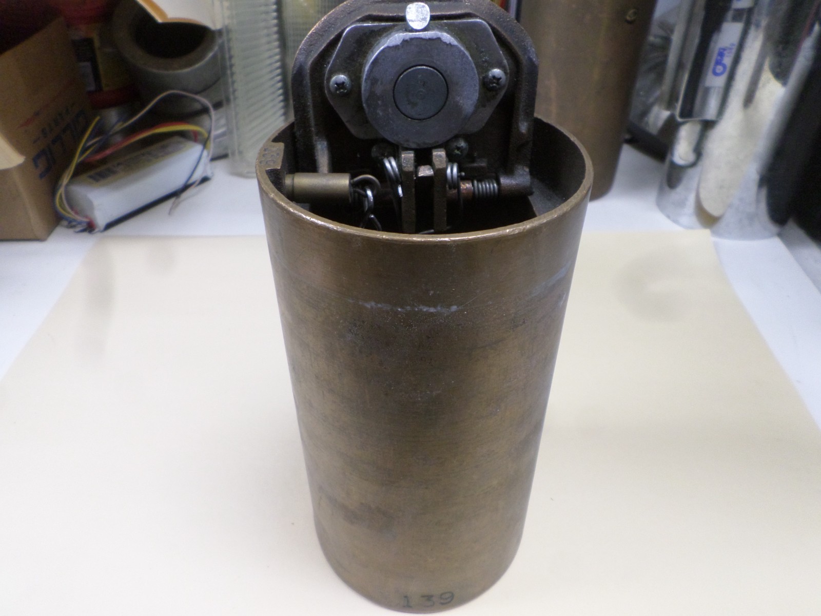 Vintage Diamond Mfg Brass Fare Box Money Vault Cylindrical 9″ X 4-3/4″ #139
