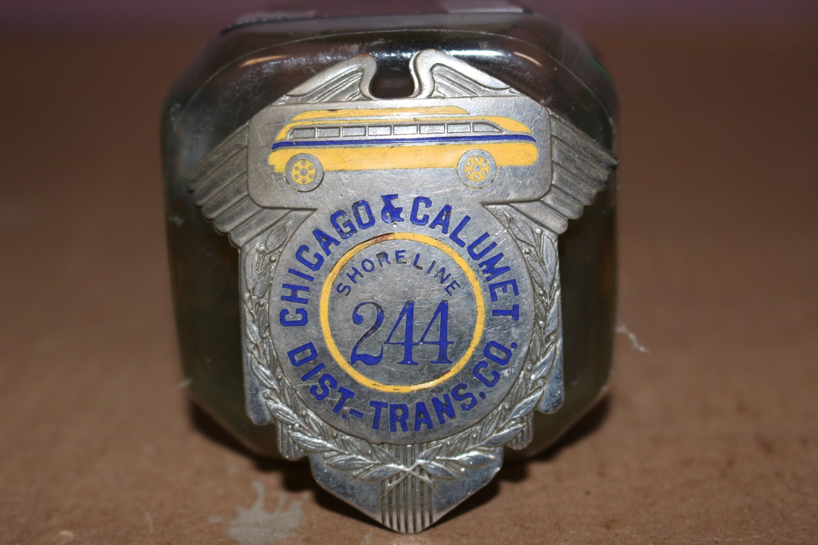 Vintage 1940’s Chicago Calumet Shore Line Bus Drivers Cap Hat Metal Badge Sign