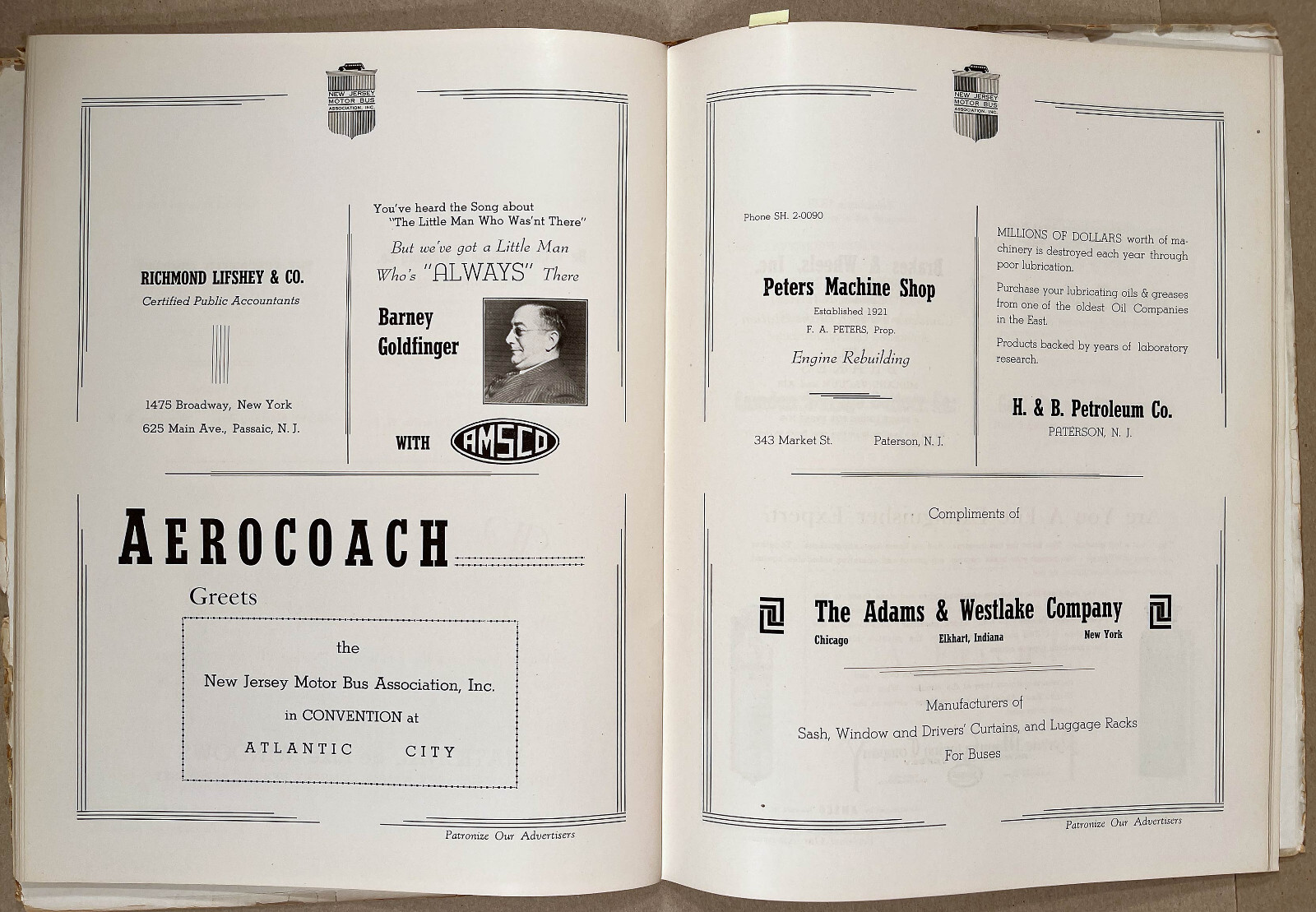 Rare 1940 NEW JERSEY MOTOR BUS ASSN. Convention Souvenir Program Book w/Ads
