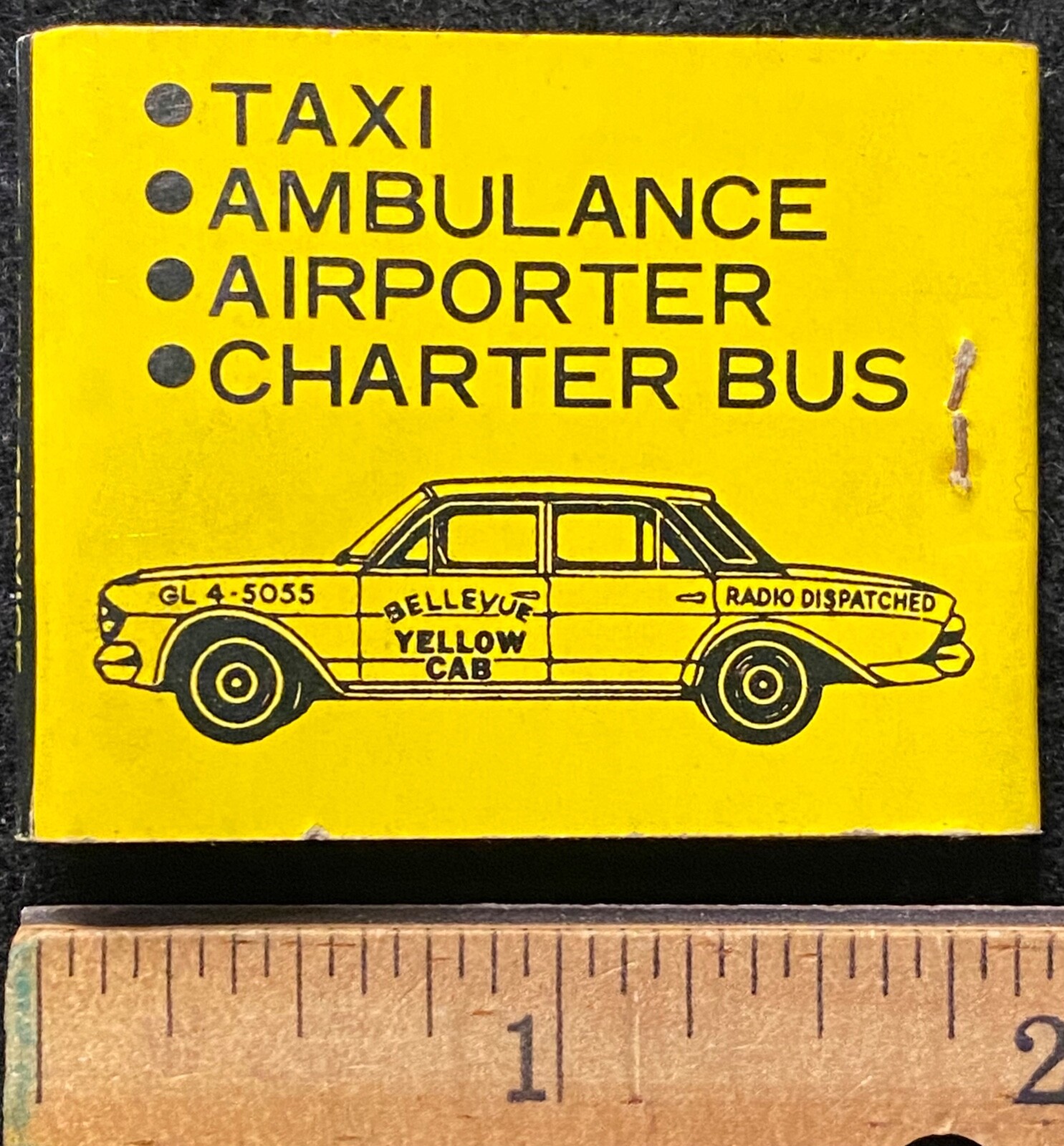 1950-1960s circa. **YELLOW CAB** BELLEVUE, WASHINGTON MATCHBOOK+MATCHES! RARE!