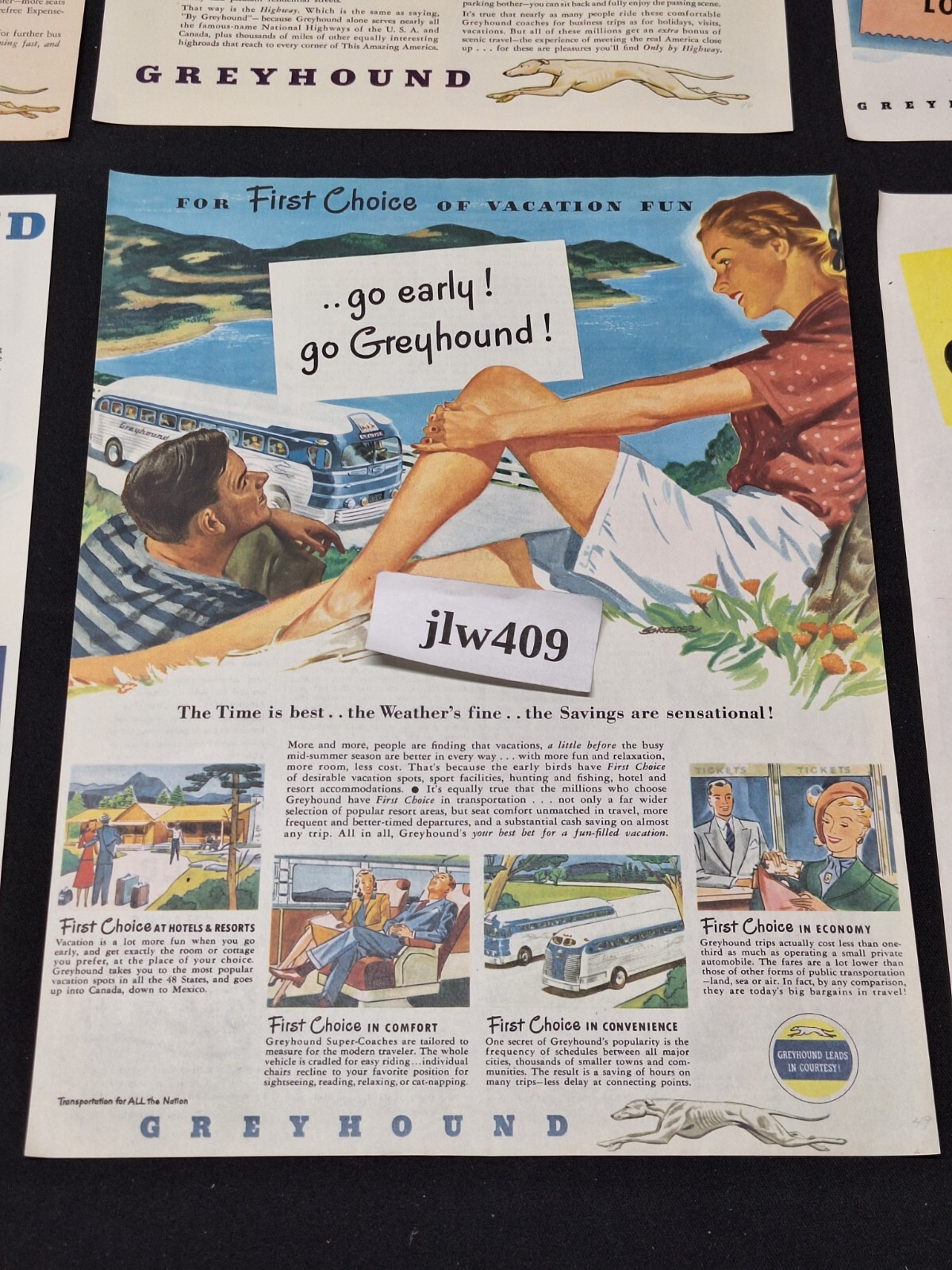10 Vtg 1944-1951 BUS ADS Original Print Ad Spearhead Greyhound Trailways