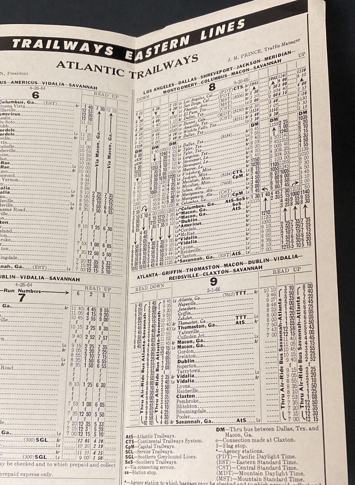 1966 Trailways Bus Time Tables Atlantic Trailways & Southern Trailways Pamphlet