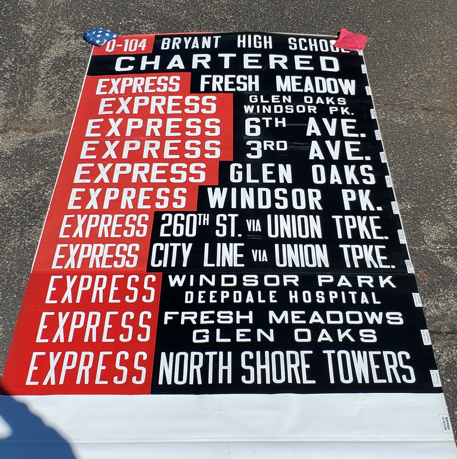 QUEENS NEW YORK BUS ROLL SIGN ROUTE Q-104 FRESH MEADOWS UNION TPKE NYC NYCTA