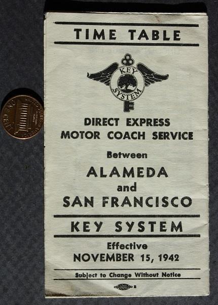 1942 Alameda San Francisco California Key System Bus Lines Time Table Brochure +