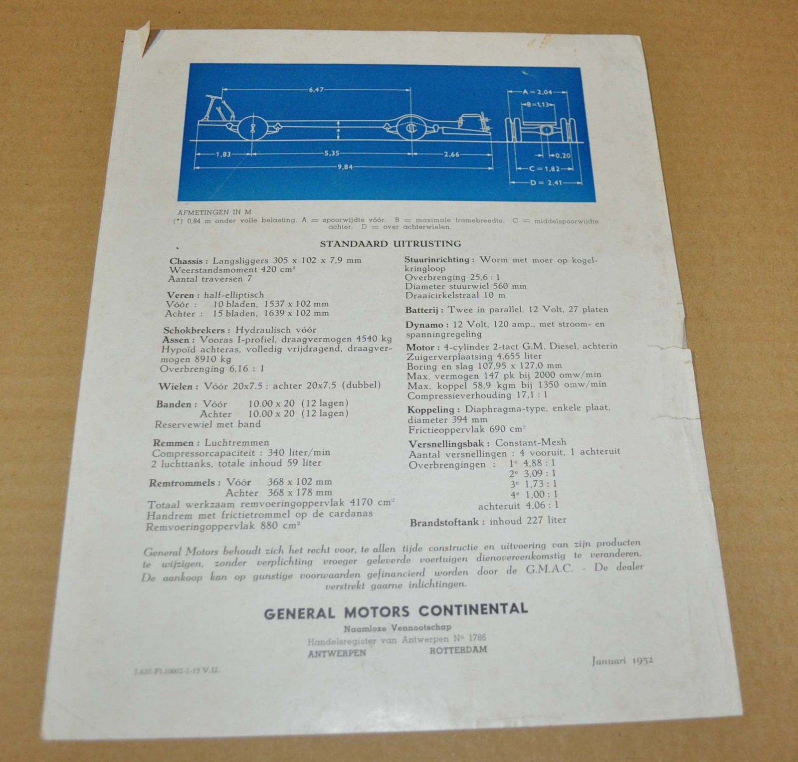 1952 GMC Chassis Bus Truck Sales Brochure Prospekt NL