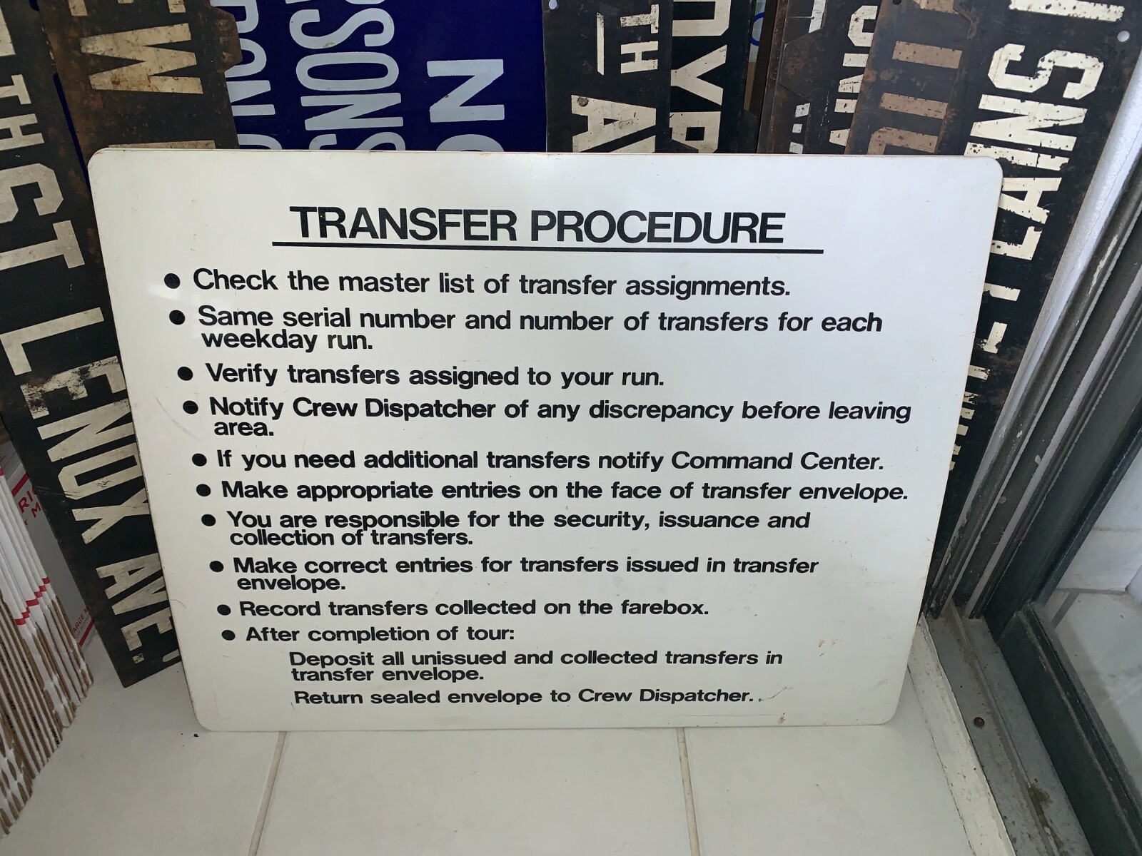 ORIGINAL METAL SIGN COMMAND CENTER DEPOT DISPATCHER NY NYC BUS DRIVER TRANSFER
