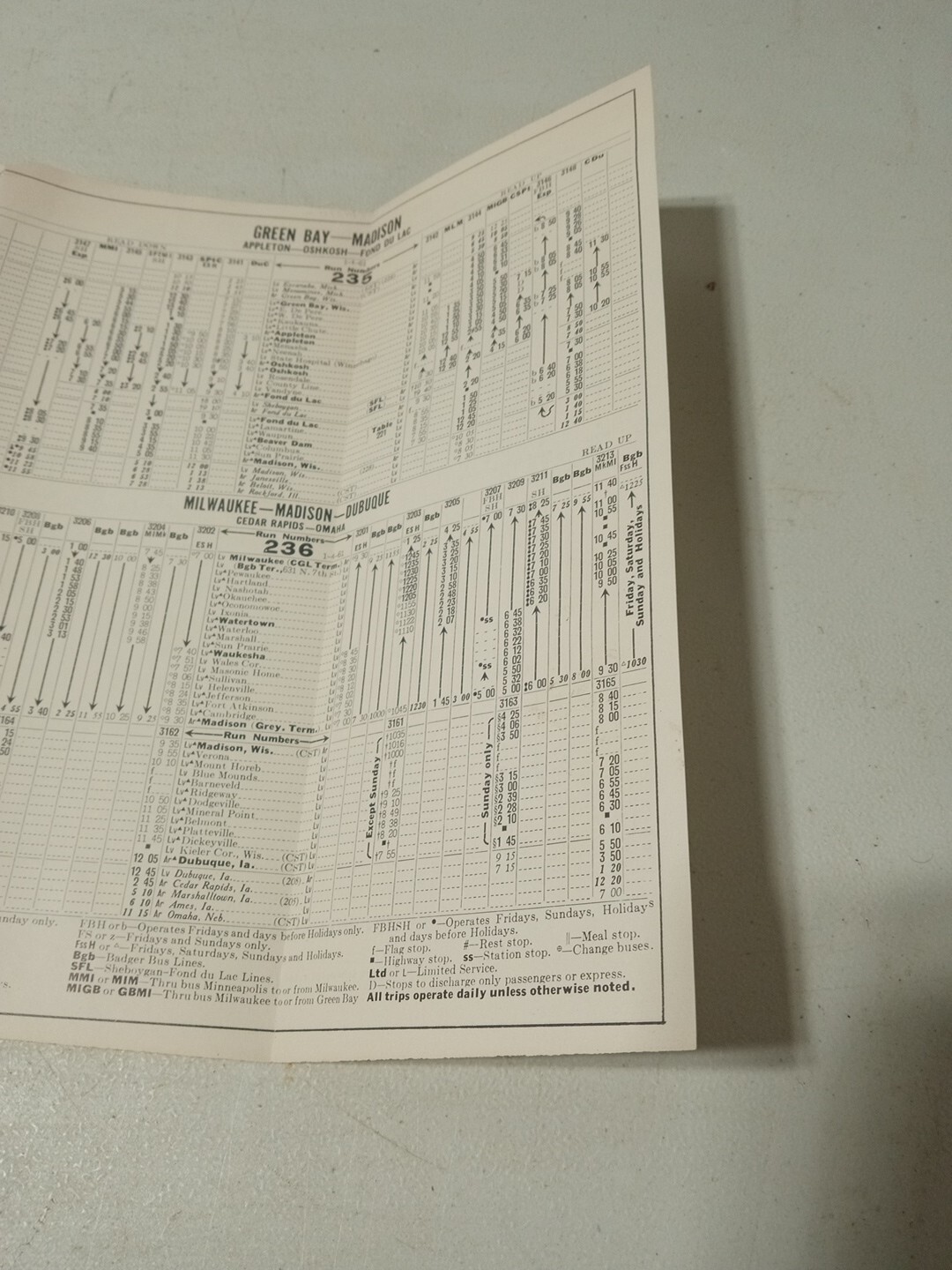 Central-Southwestern Greyhound Bus Time Table January 4th 1961