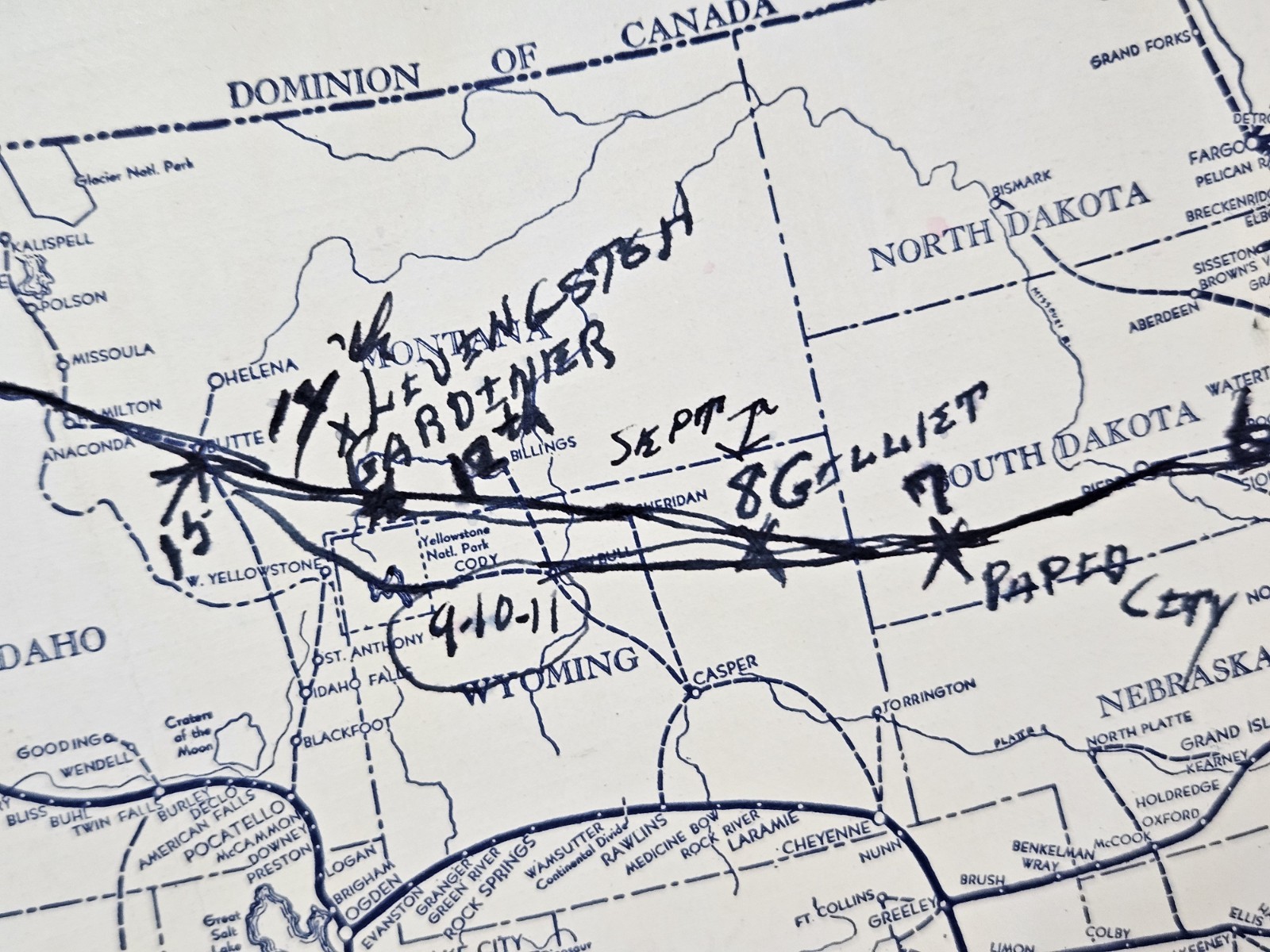 Vintage Pacific Greyhound Lines Route Map Timetable Handwritten Trip Notes USA
