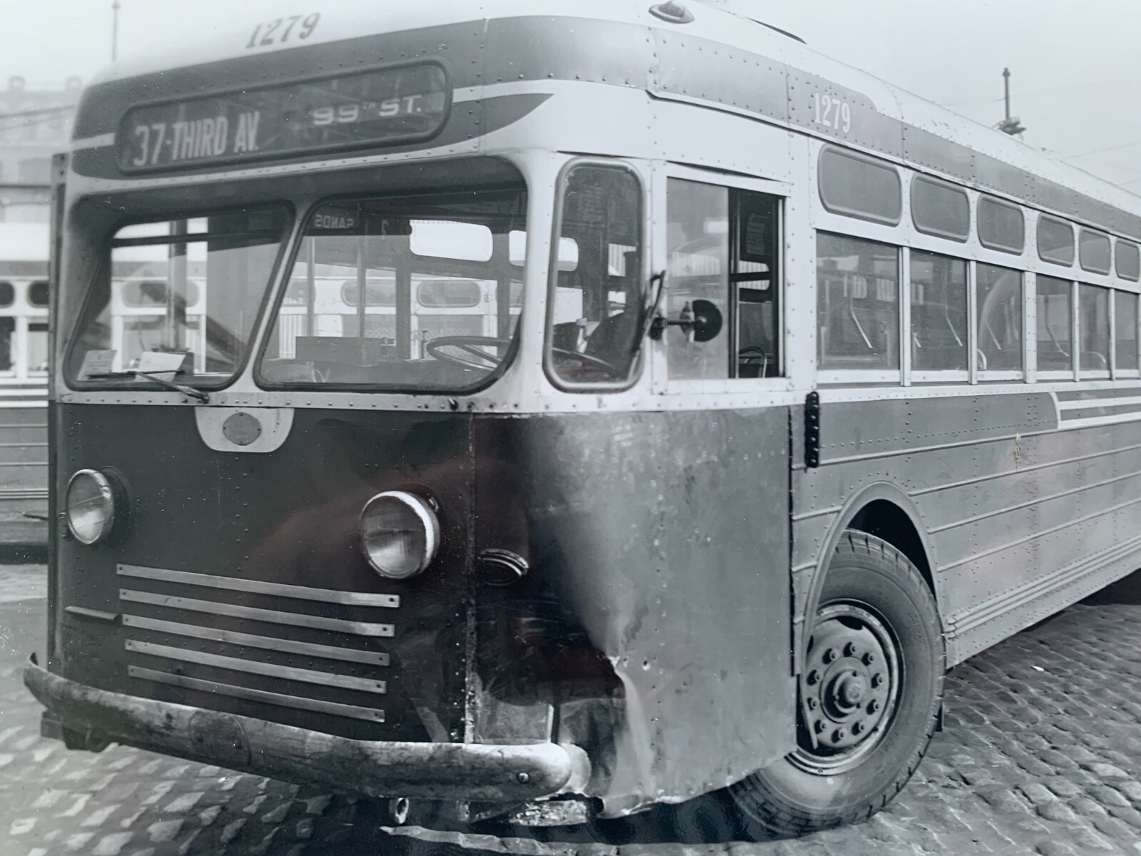 NYC NY TRANSIT BUS #1279 99TH STREET THIRD AVENUE VINTAGE BLACK WHITE PHOTOGRAPH