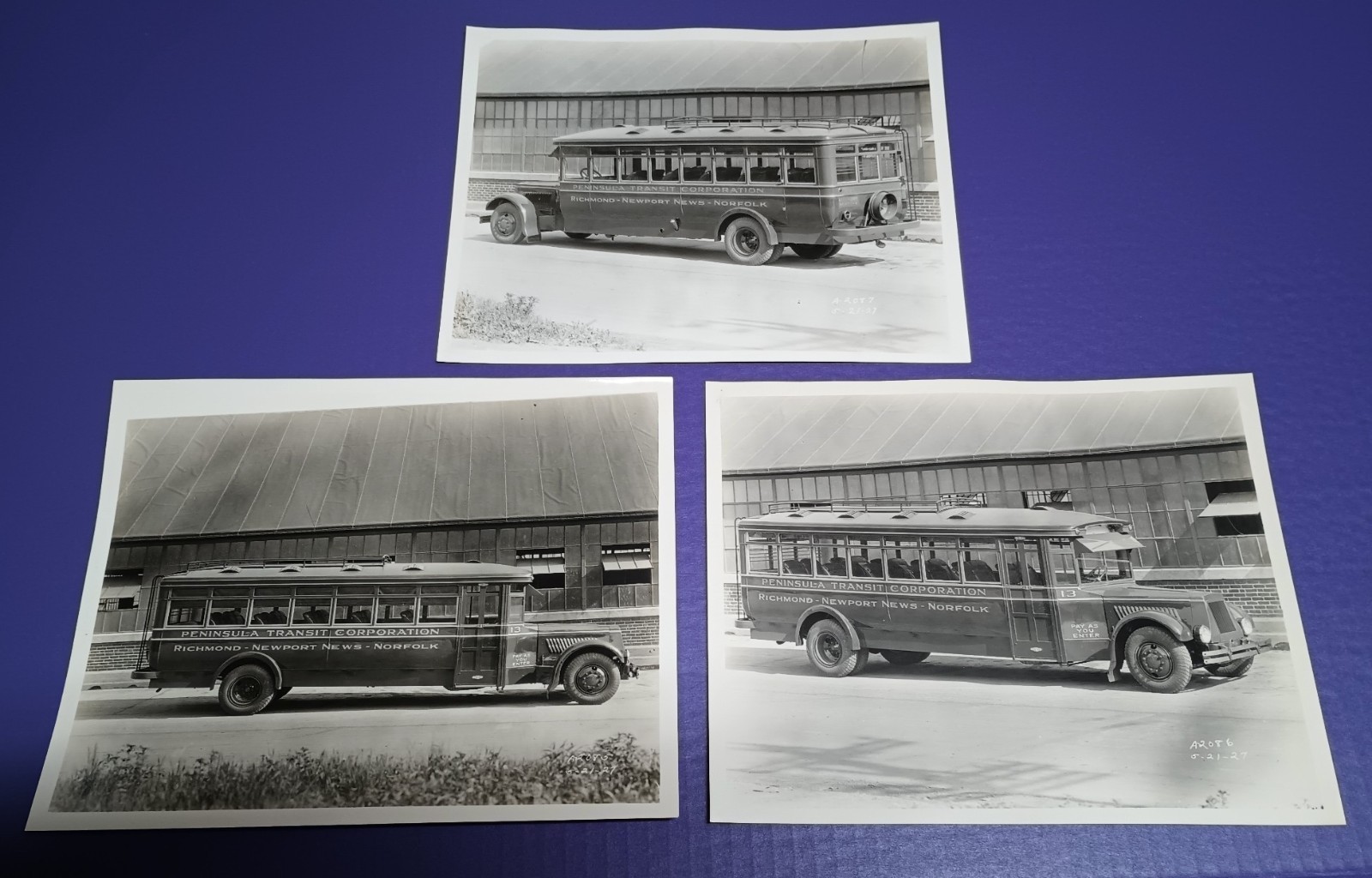 (3) 1928 8x10s Mack AL Bus PENINSULA TRANSIT CORP Richmond Newport News Norfolk