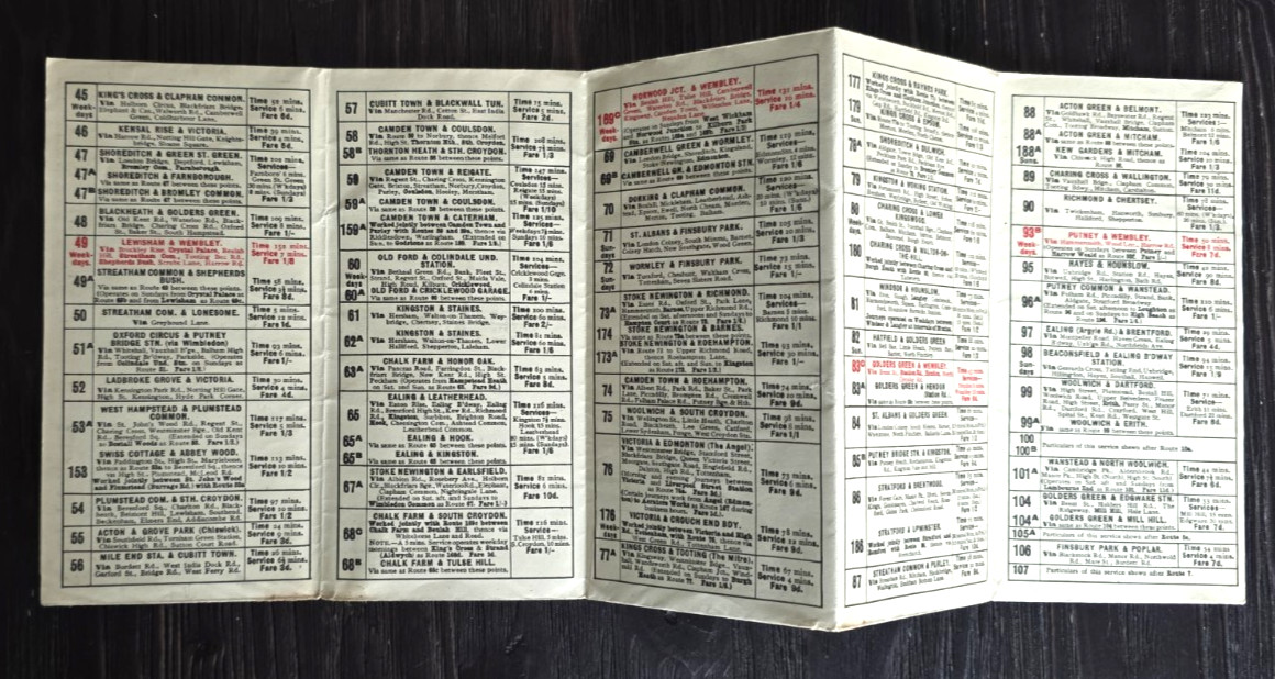 Vintage 1925 Map of General London Underground Bus Routes No 7 Map