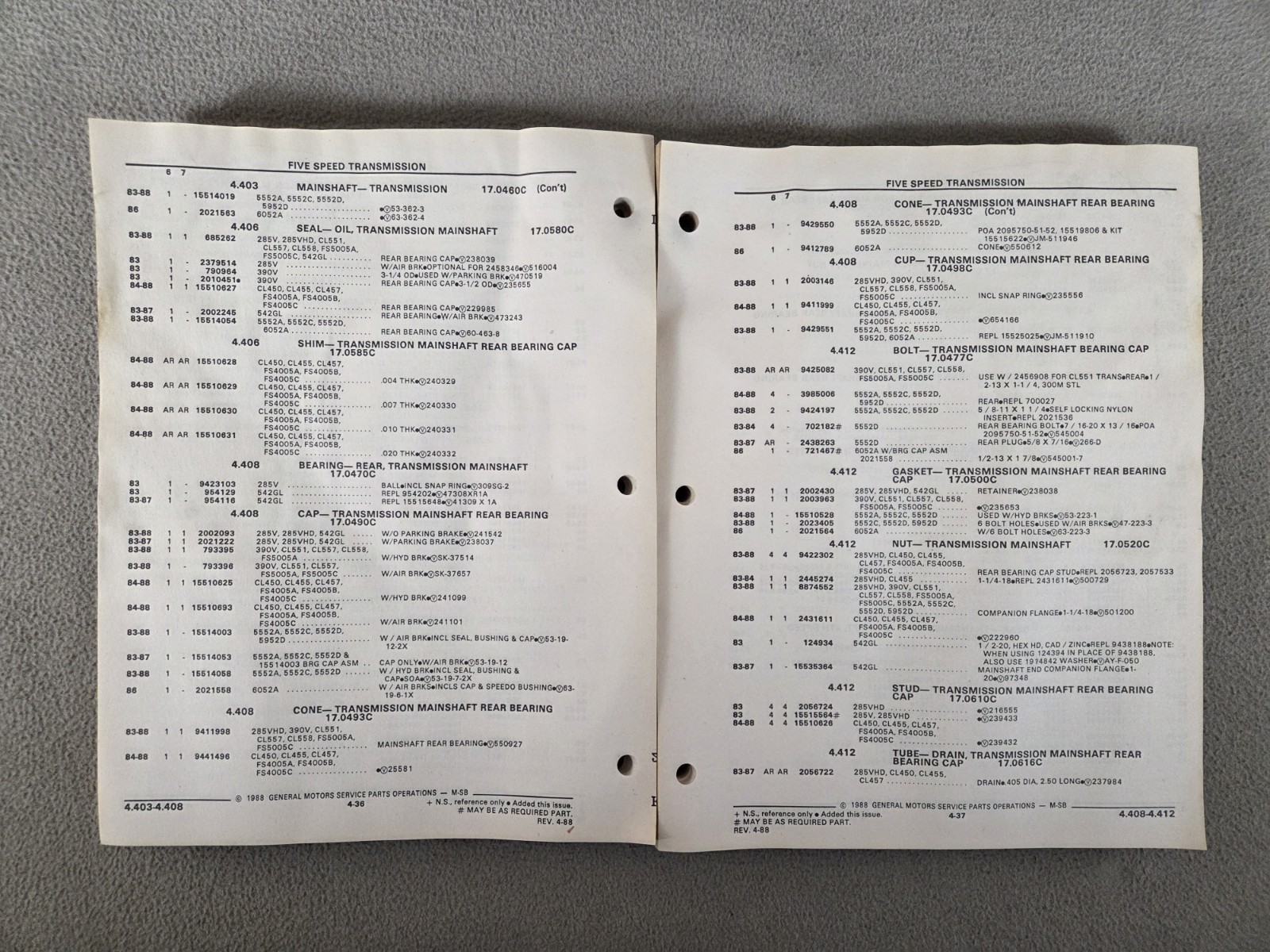 GM 1983-88 School Bus Medium Duty Chassis Parts Catalog # M-SB-F