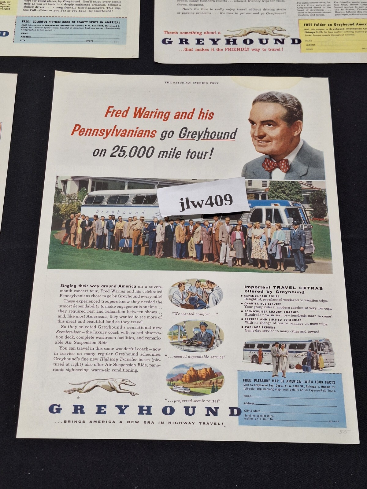 7 Vintage 1947 1951 1952 1953 1954 1955 GREYHOUND BUS ADS Original Print Ad