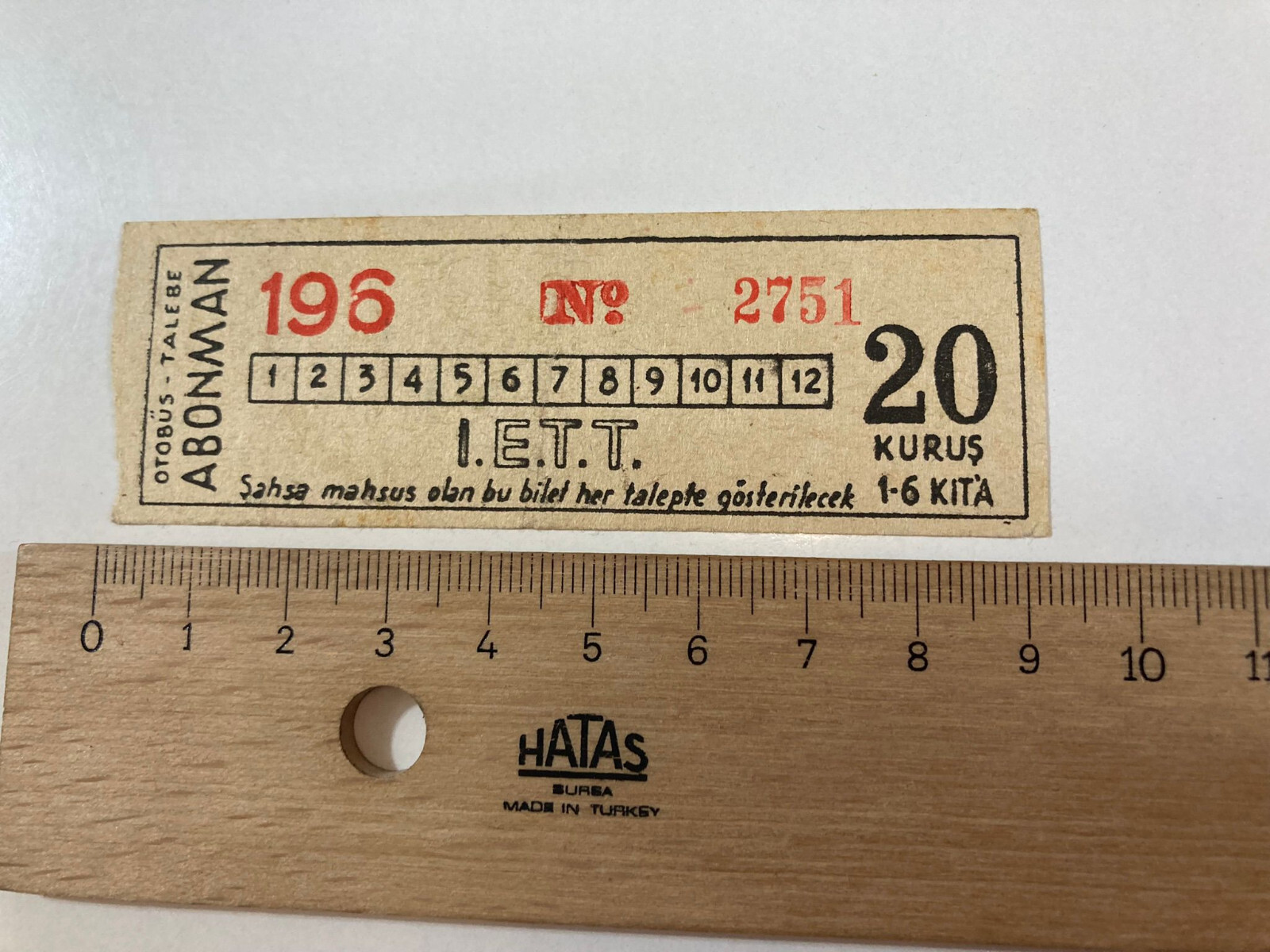 1 Piece Turkey 40’s Bus Ticket RARE! Turkish Transportation Ephemera