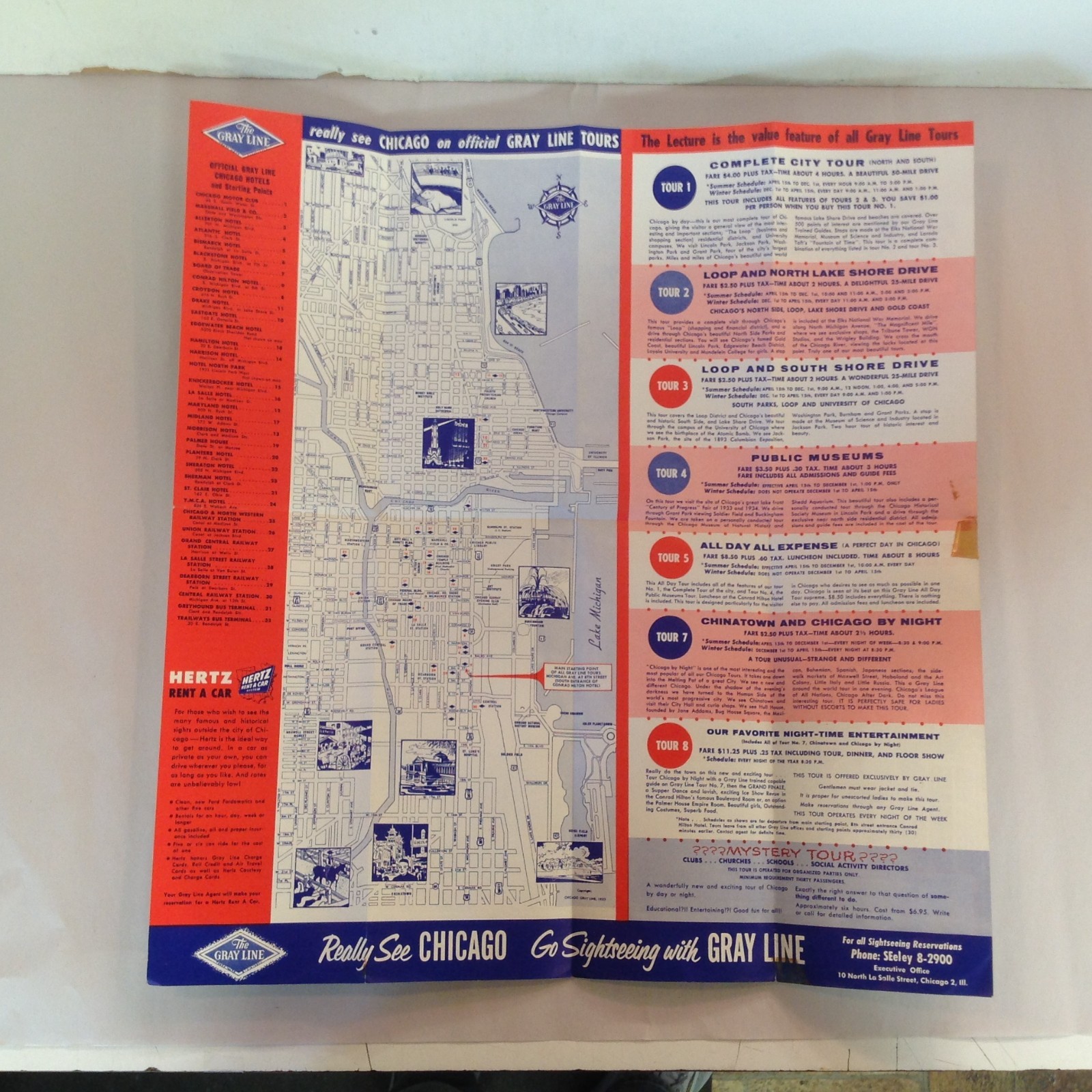 Vtg 1955 The Gray Line Really See Chicago Sightseeing Tours Brochure Schedule