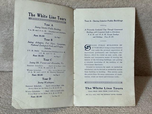 1920’s Washington DC Whte Line Autos Continental Sight Seeing Bus Tour Brochure