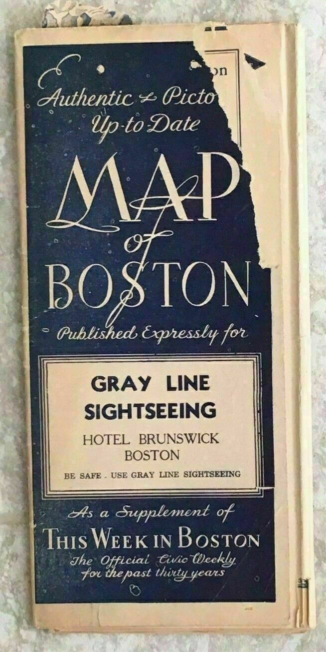 1939 Map Of Boston MA Gray Line Sightseeing Map & Advertising Brochure