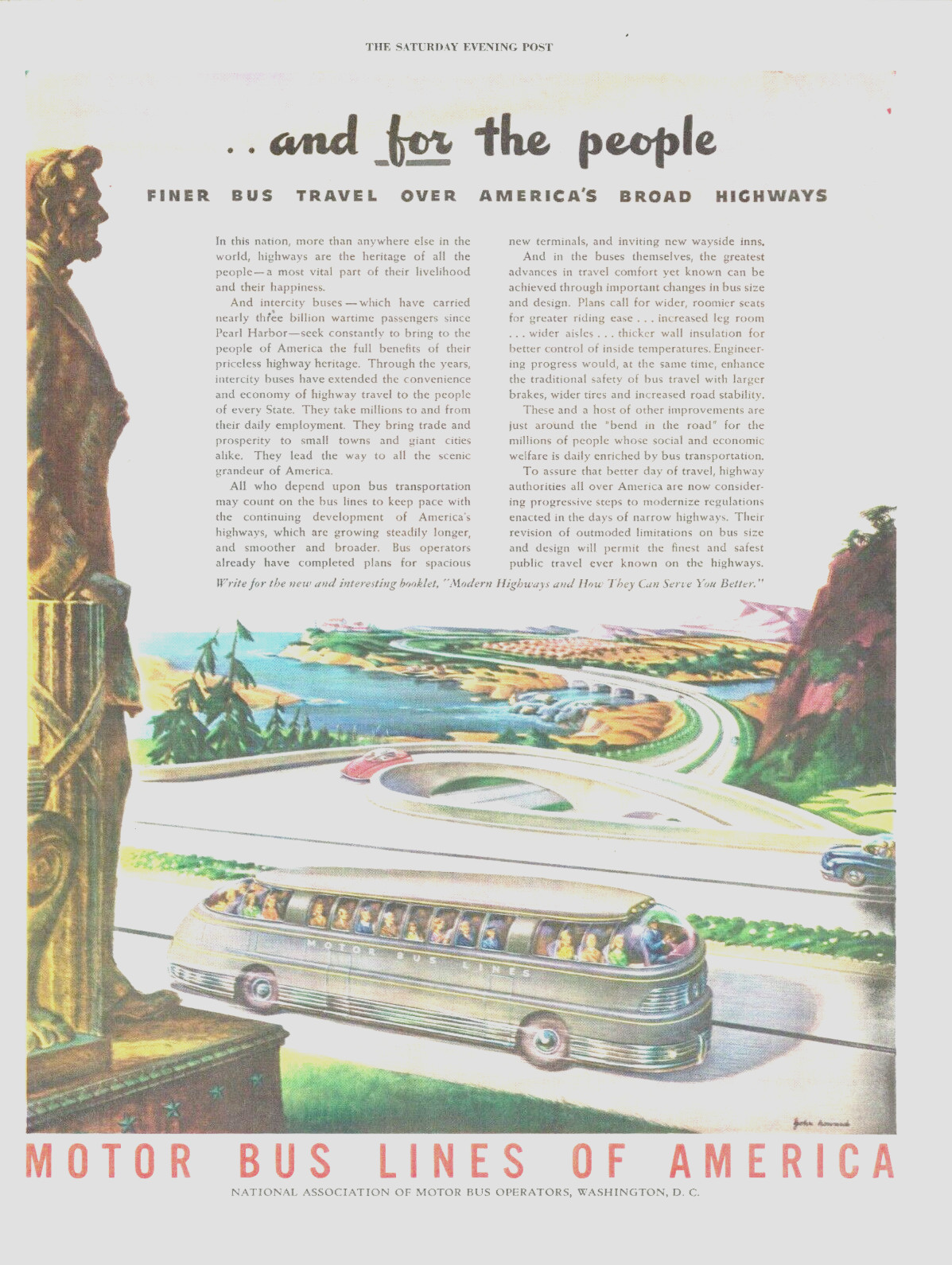 Motor bus lines travel America Lincoln transportation vintage PRINT AD 1945